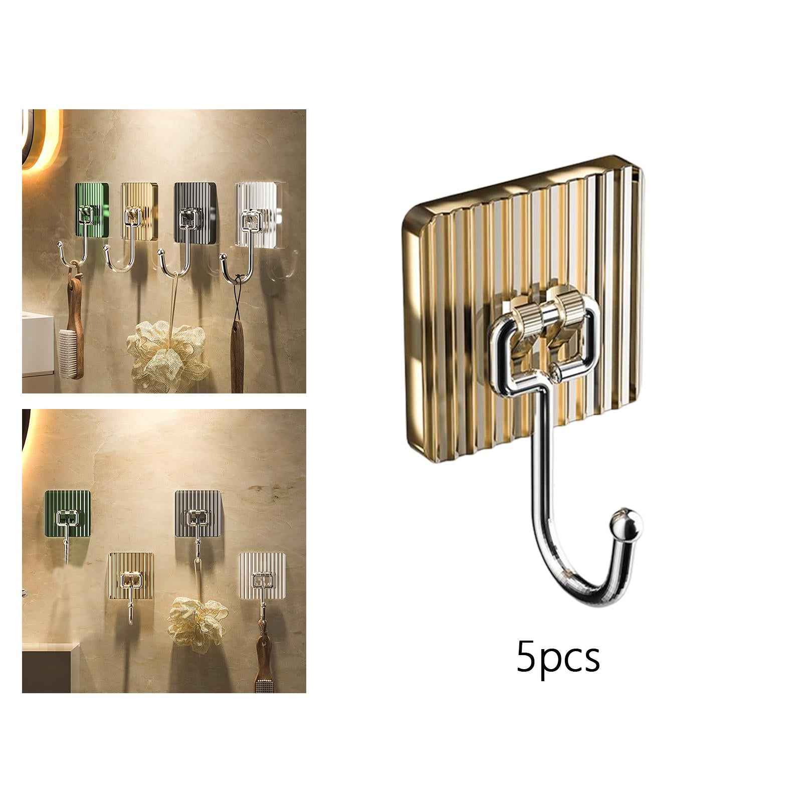 5Pcs Wall Hooks Home Towel Robe Hook Acrylic Hooks for Bathroom Kitchen Door Aureate