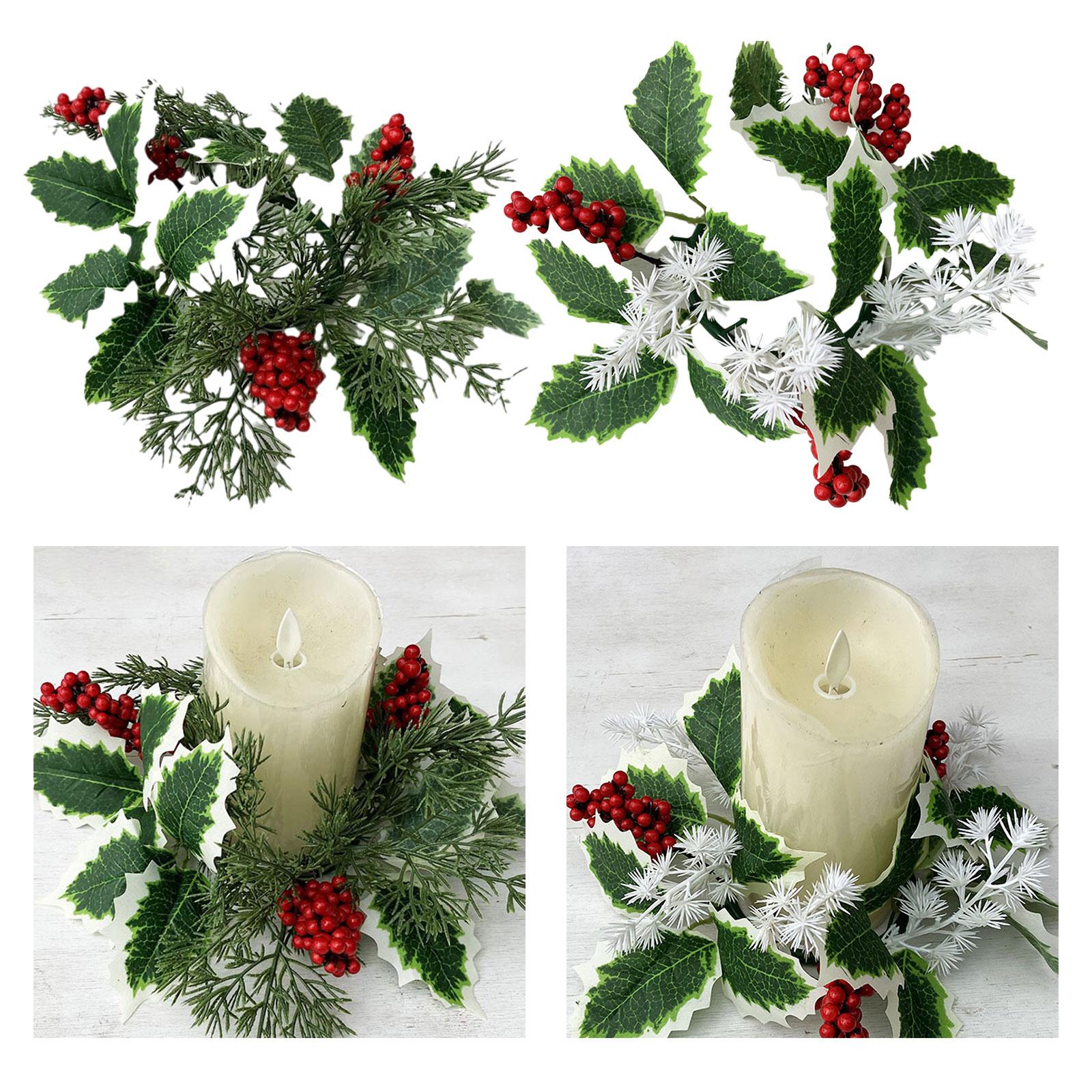 2xArtificial Candles Wreaths Leaves Wreath 10'' for Farmhouse Room Cafe Green branches