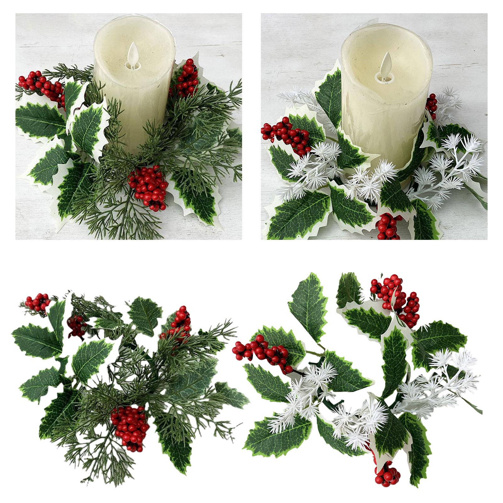 2xArtificial Candles Wreaths Leaves Wreath 10'' for Farmhouse Room Cafe Green branches