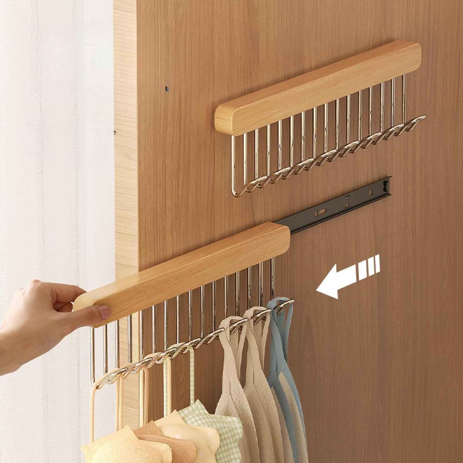 Pull Out Rack for Closet Space Saving Sliding Hooks for Cabinet Ties Bedroom Left with 12 Hooks