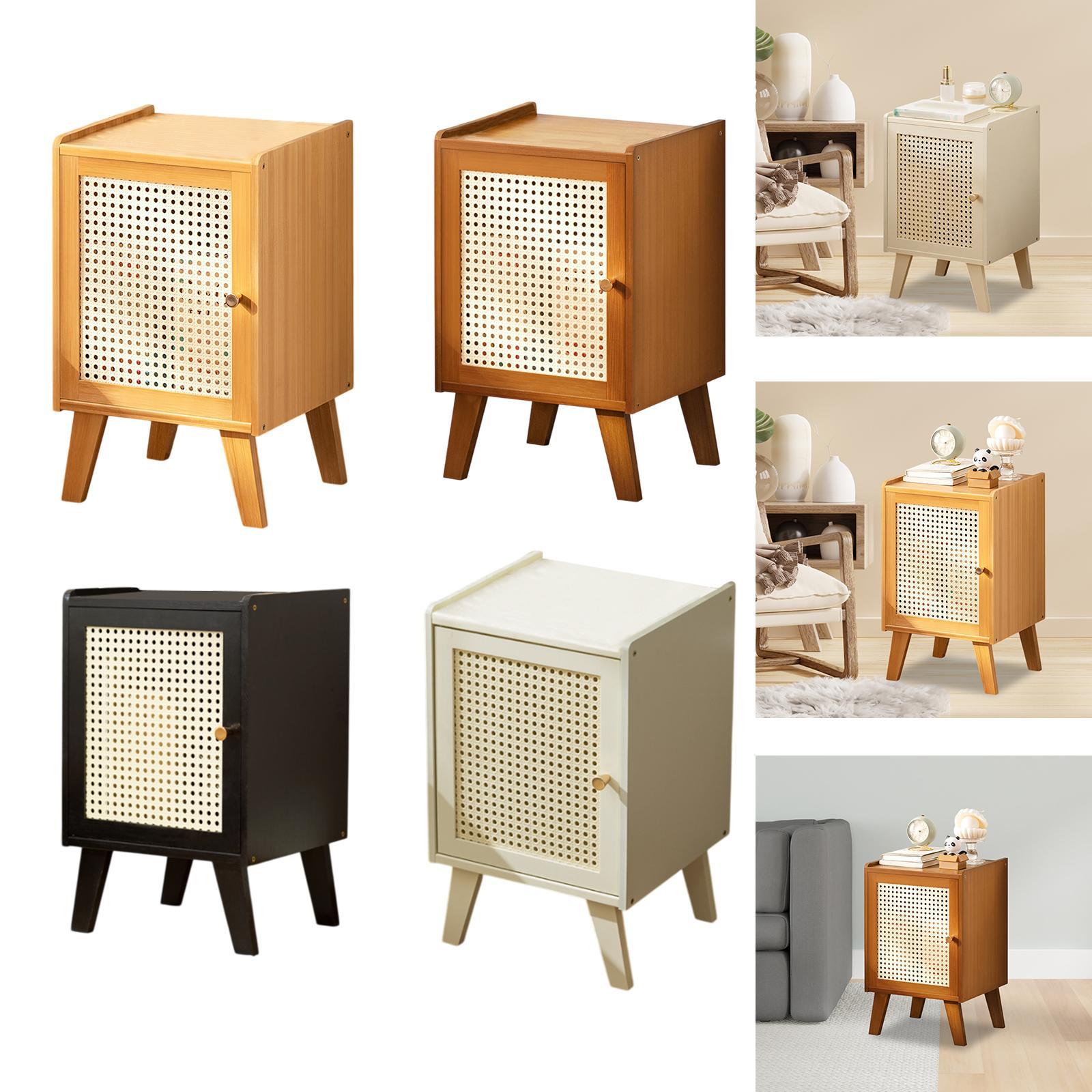Bamboo NightStand Space Saving Bedside Table for Bedroom Apartment Farmhouse Light Brown