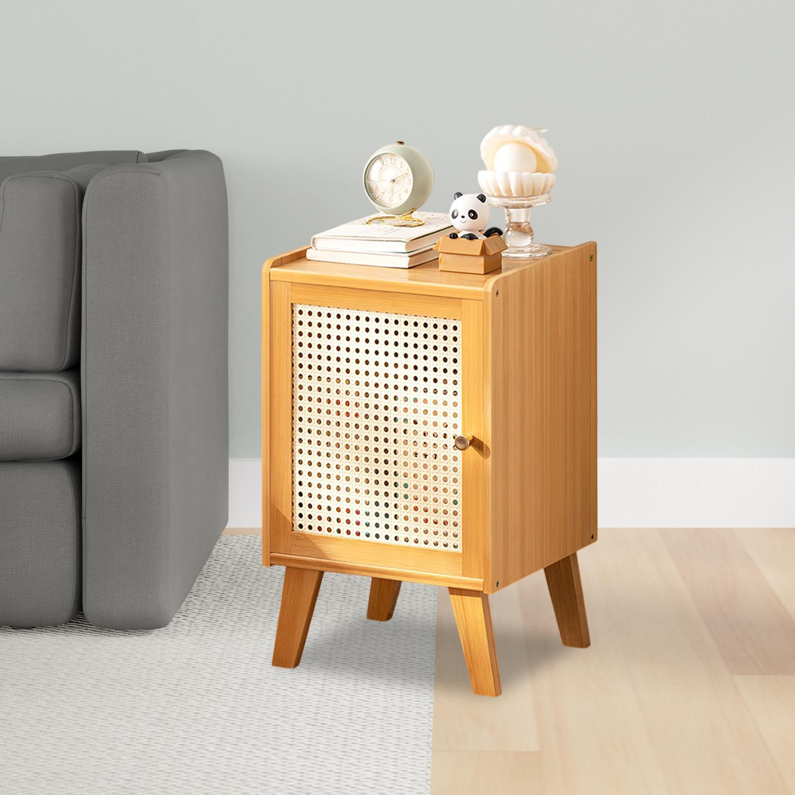 Bamboo NightStand Space Saving Bedside Table for Bedroom Apartment Farmhouse Light Brown