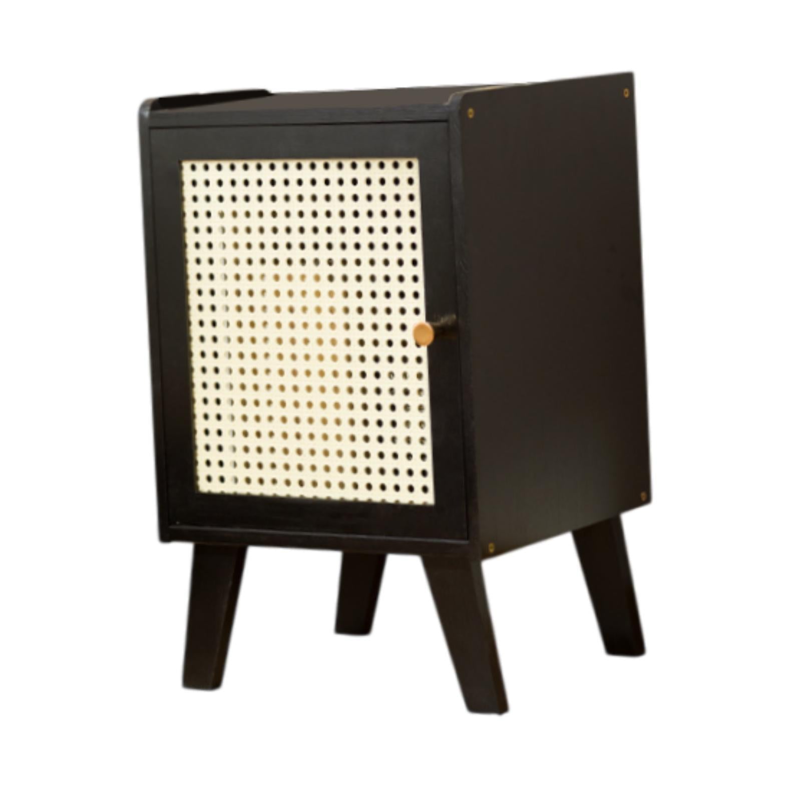 Bamboo NightStand Space Saving Bedside Table for Bedroom Apartment Farmhouse Black