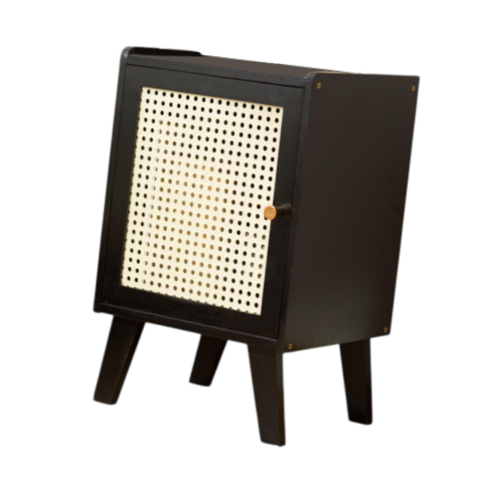 Bamboo NightStand Space Saving Bedside Table for Bedroom Apartment Farmhouse Black