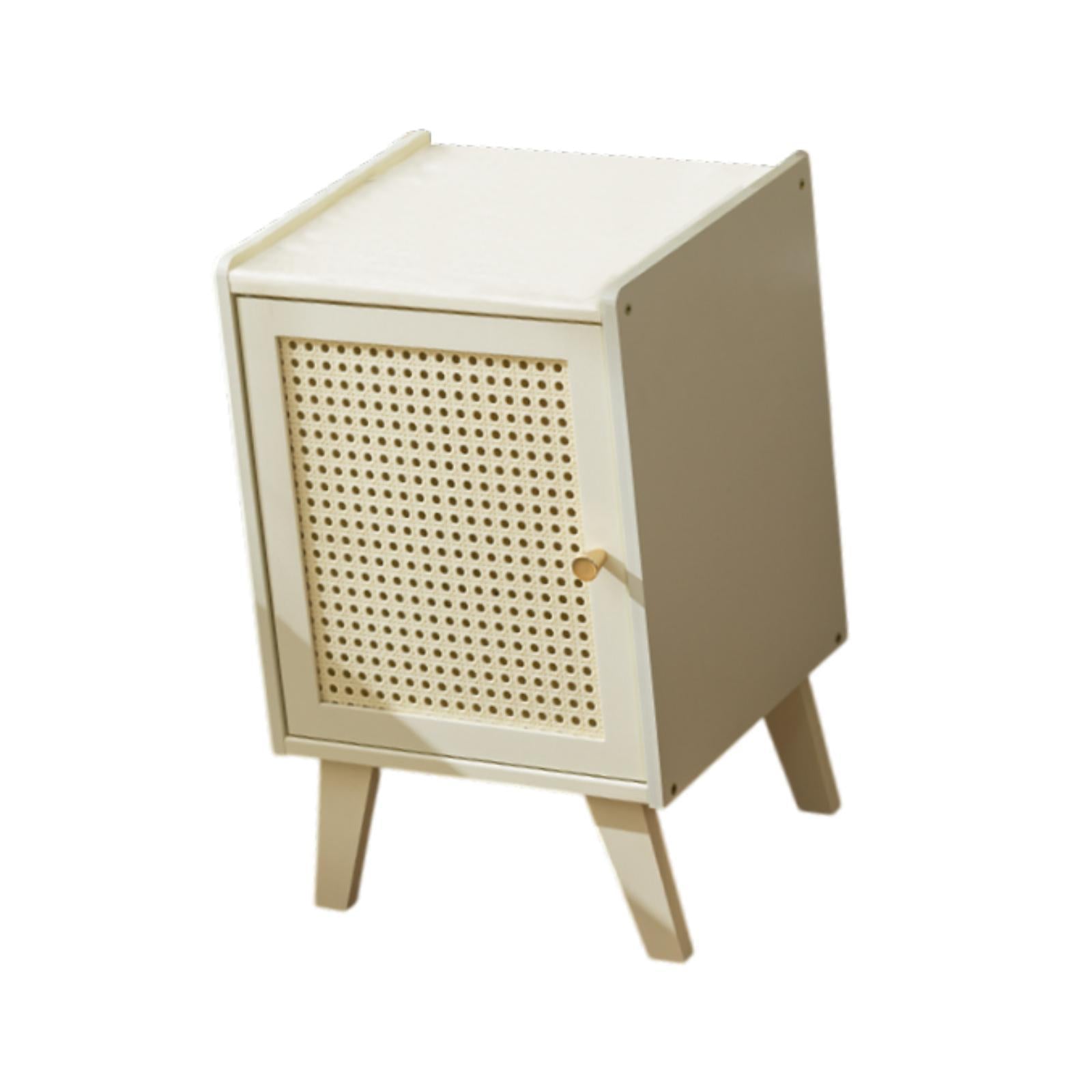 Bamboo NightStand Space Saving Bedside Table for Bedroom Apartment Farmhouse White