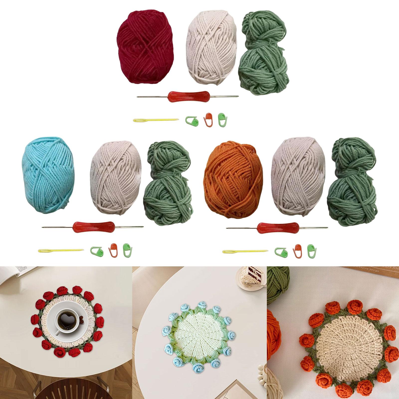 Crochet Flower Coasters DIY Material Crafts for Mother's Day Wedding Kitchen Red