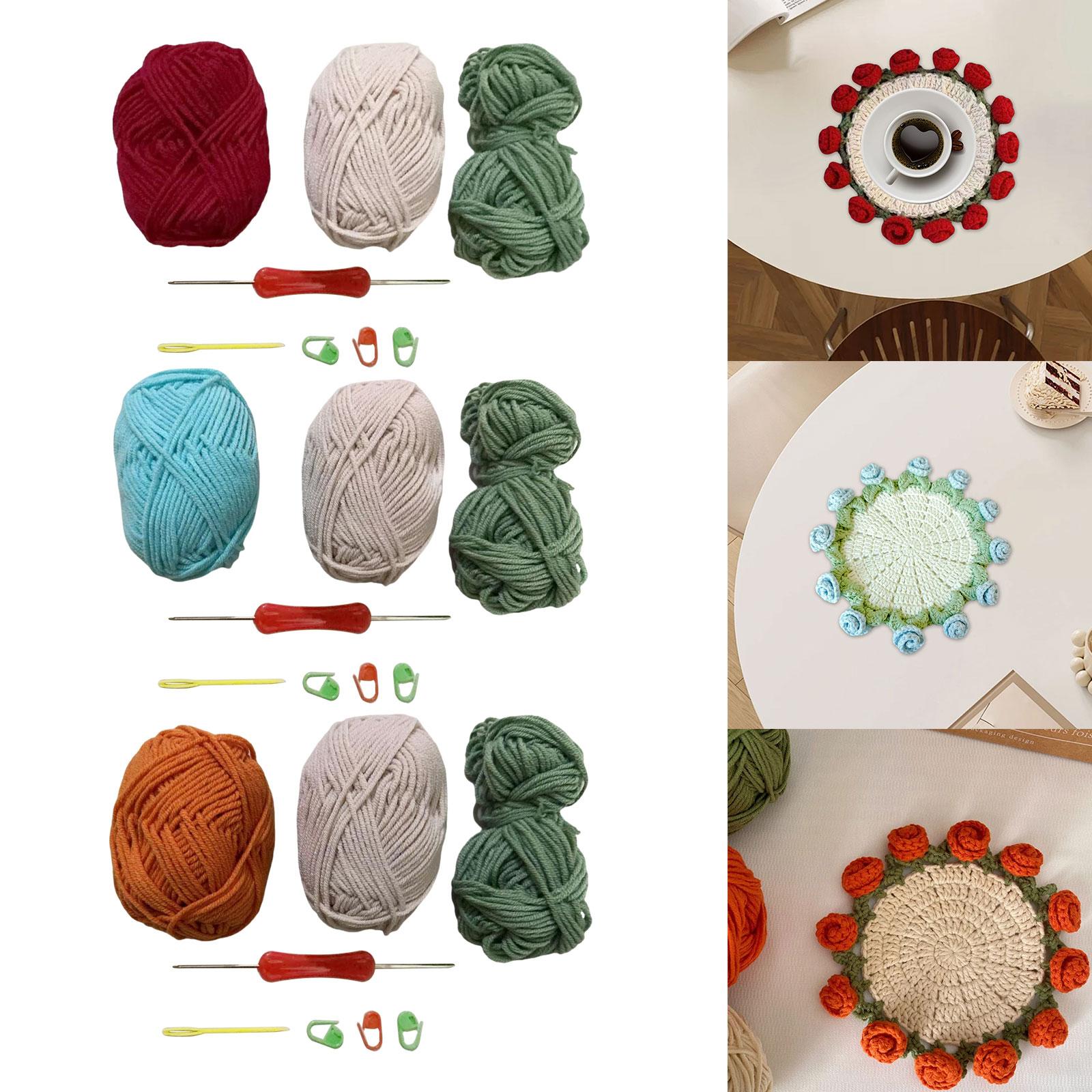 Crochet Flower Coasters DIY Material Crafts for Mother's Day Wedding Kitchen Red