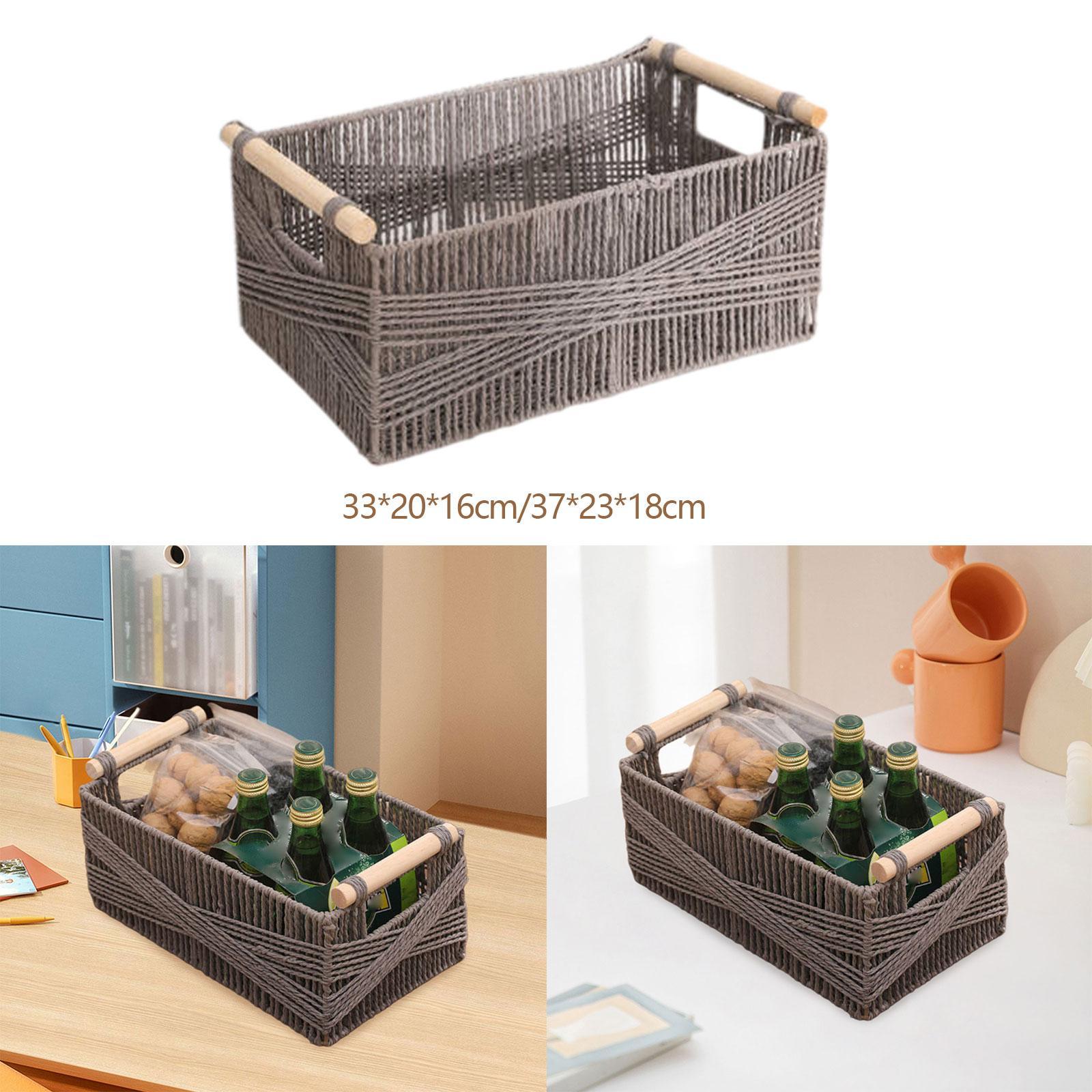 Paper Rope Basket with Wooden Handle for Drinks and Food Breakfast Cosmetics S
