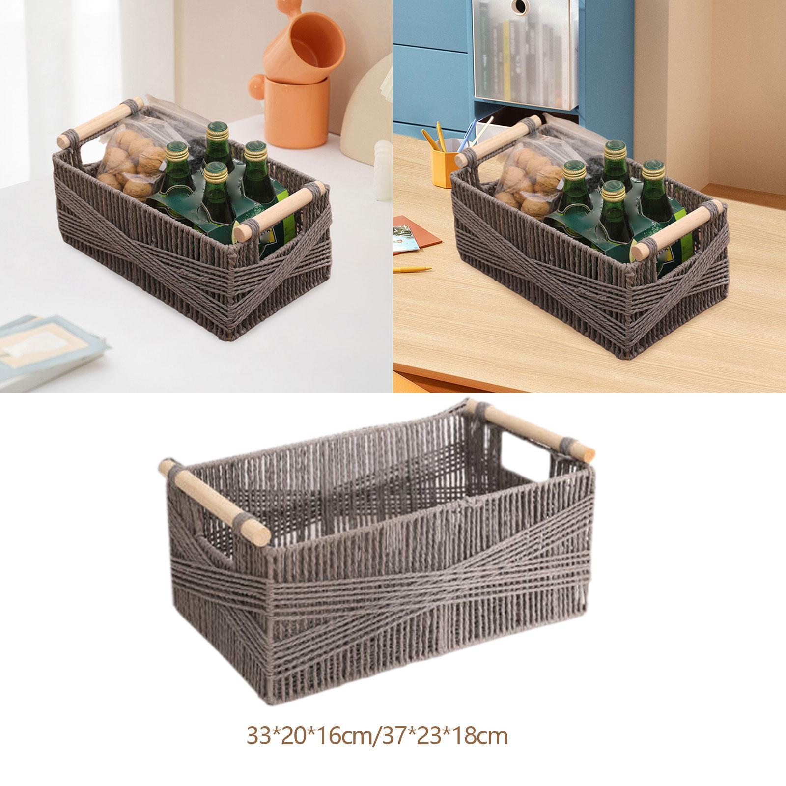 Paper Rope Basket with Wooden Handle for Drinks and Food Breakfast Cosmetics S