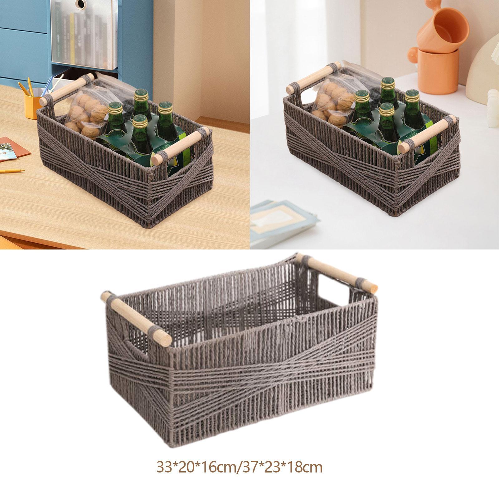 Paper Rope Basket with Wooden Handle for Drinks and Food Breakfast Cosmetics S