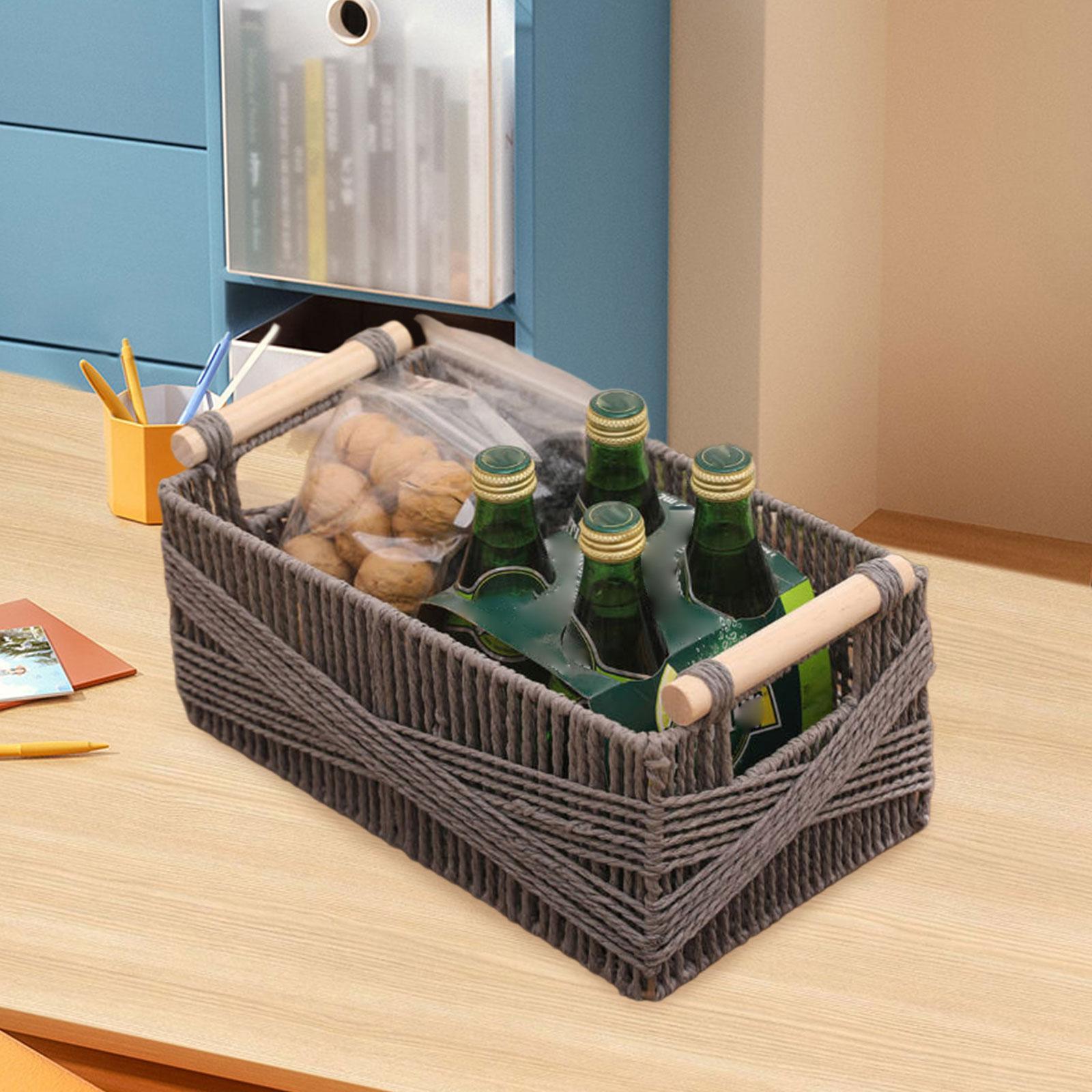 Paper Rope Basket with Wooden Handle for Drinks and Food Breakfast Cosmetics S