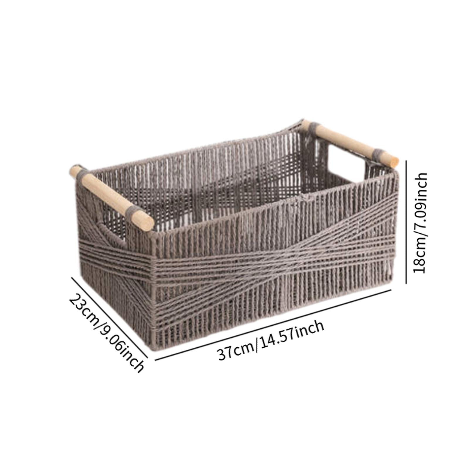 Paper Rope Basket with Wooden Handle for Drinks and Food Breakfast Cosmetics L