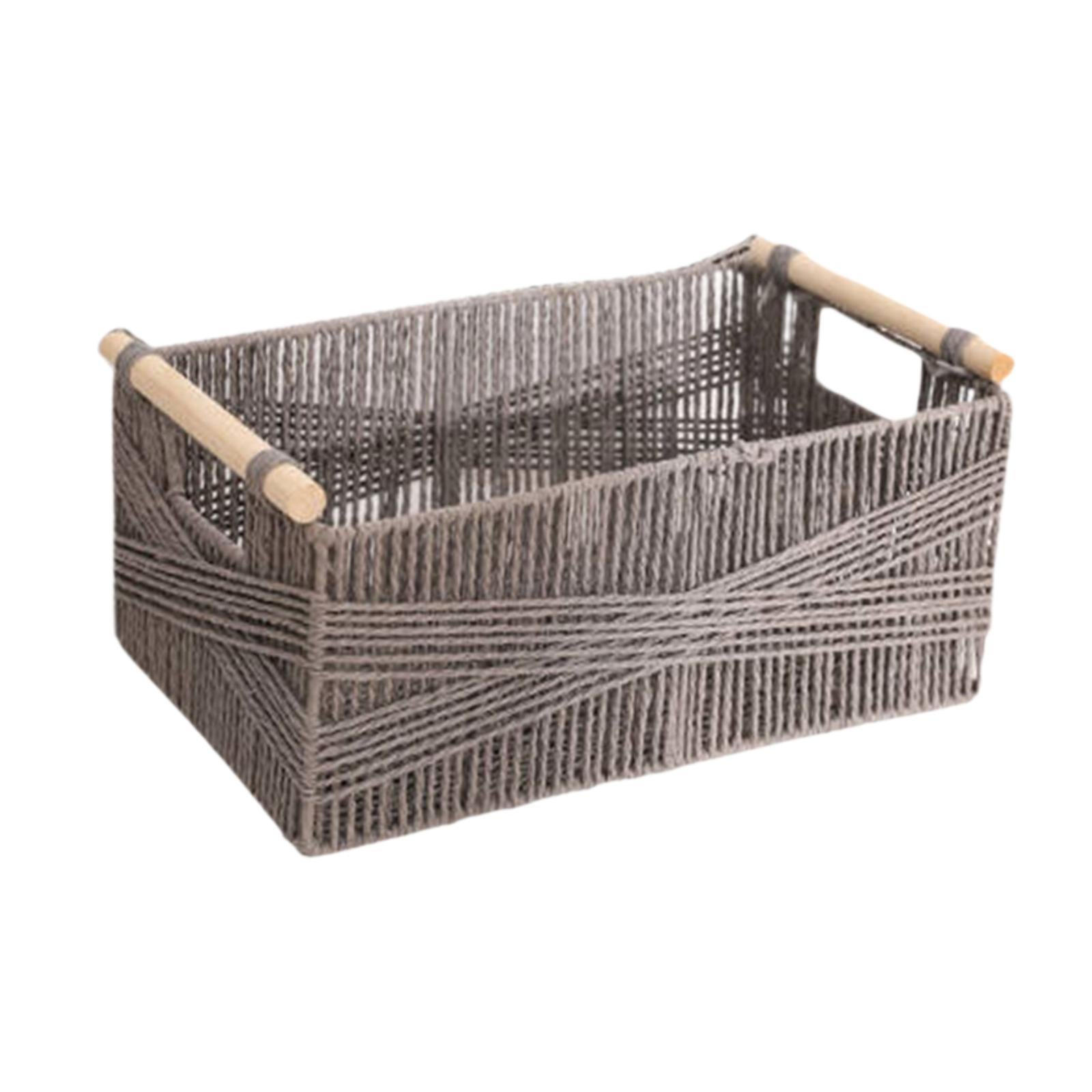 Paper Rope Basket with Wooden Handle for Drinks and Food Breakfast Cosmetics L