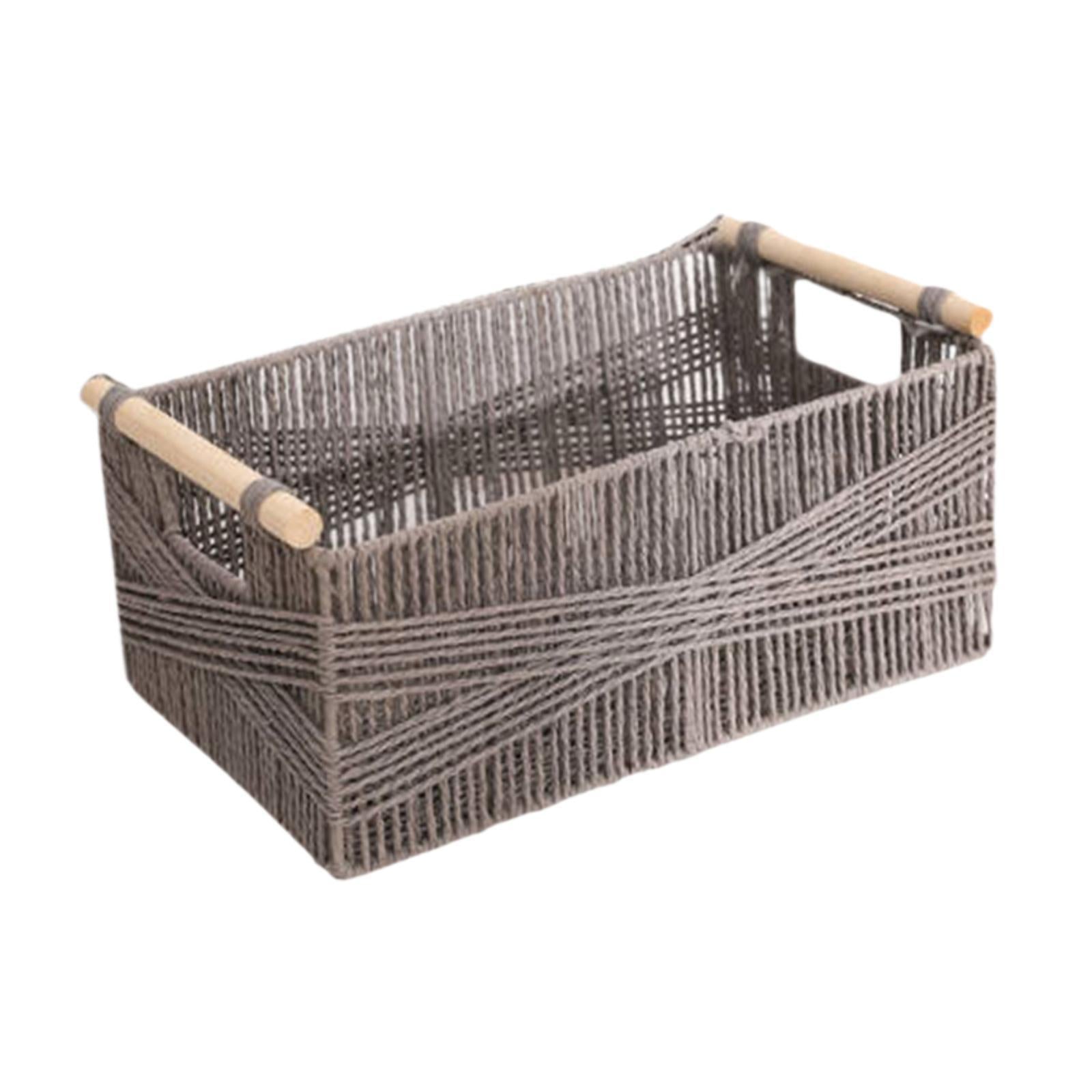 Paper Rope Basket with Wooden Handle for Drinks and Food Breakfast Cosmetics L