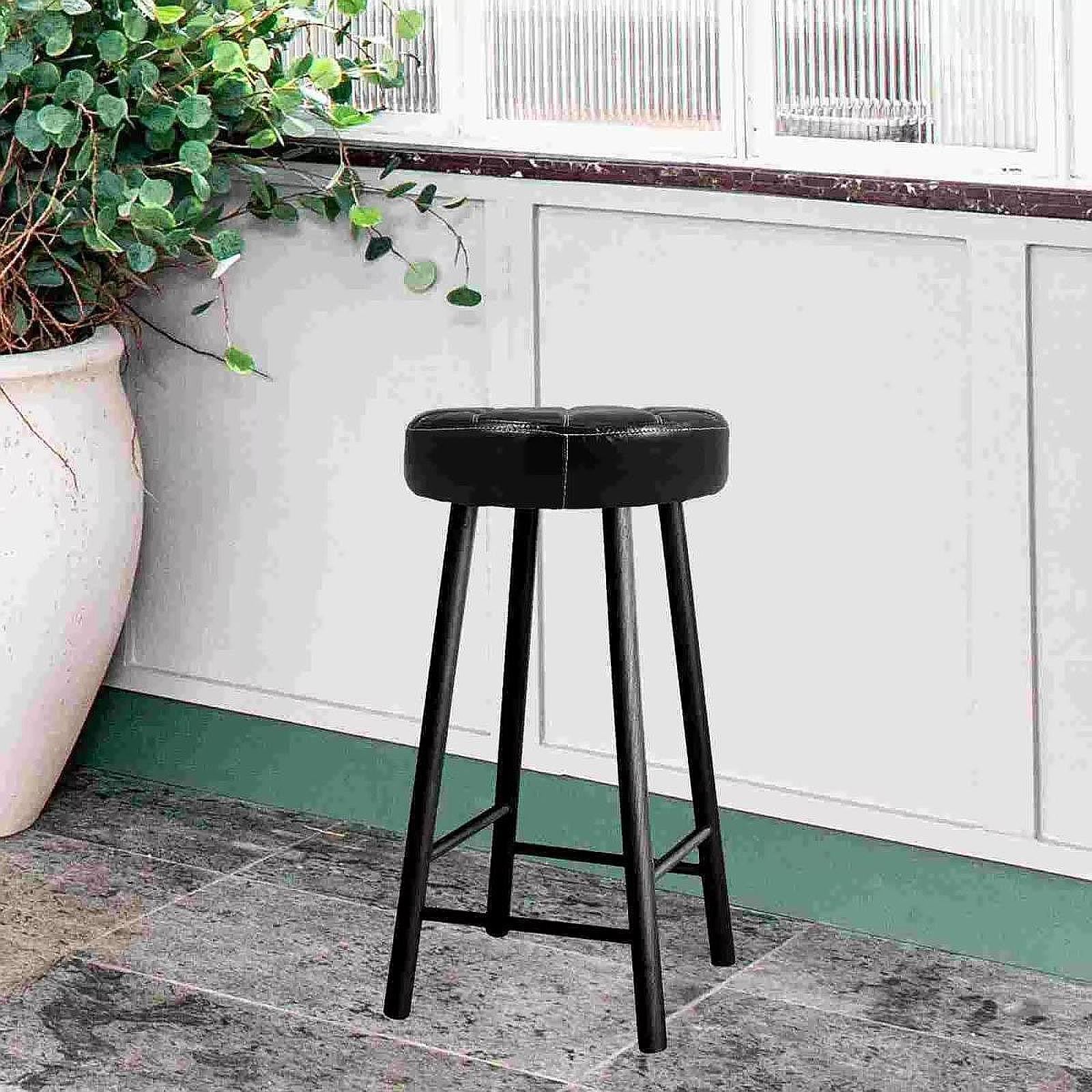 Round Bar Stool Seat Cushion Seat Top Easy Installation Heavy Duty for Salon black
