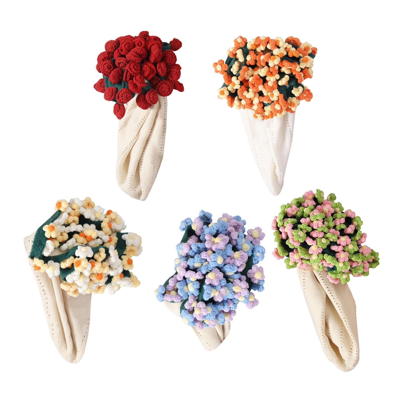 Flower Bouquet Blanket Foldable Versatile Hand Knitting for Sofa Party Couch rose