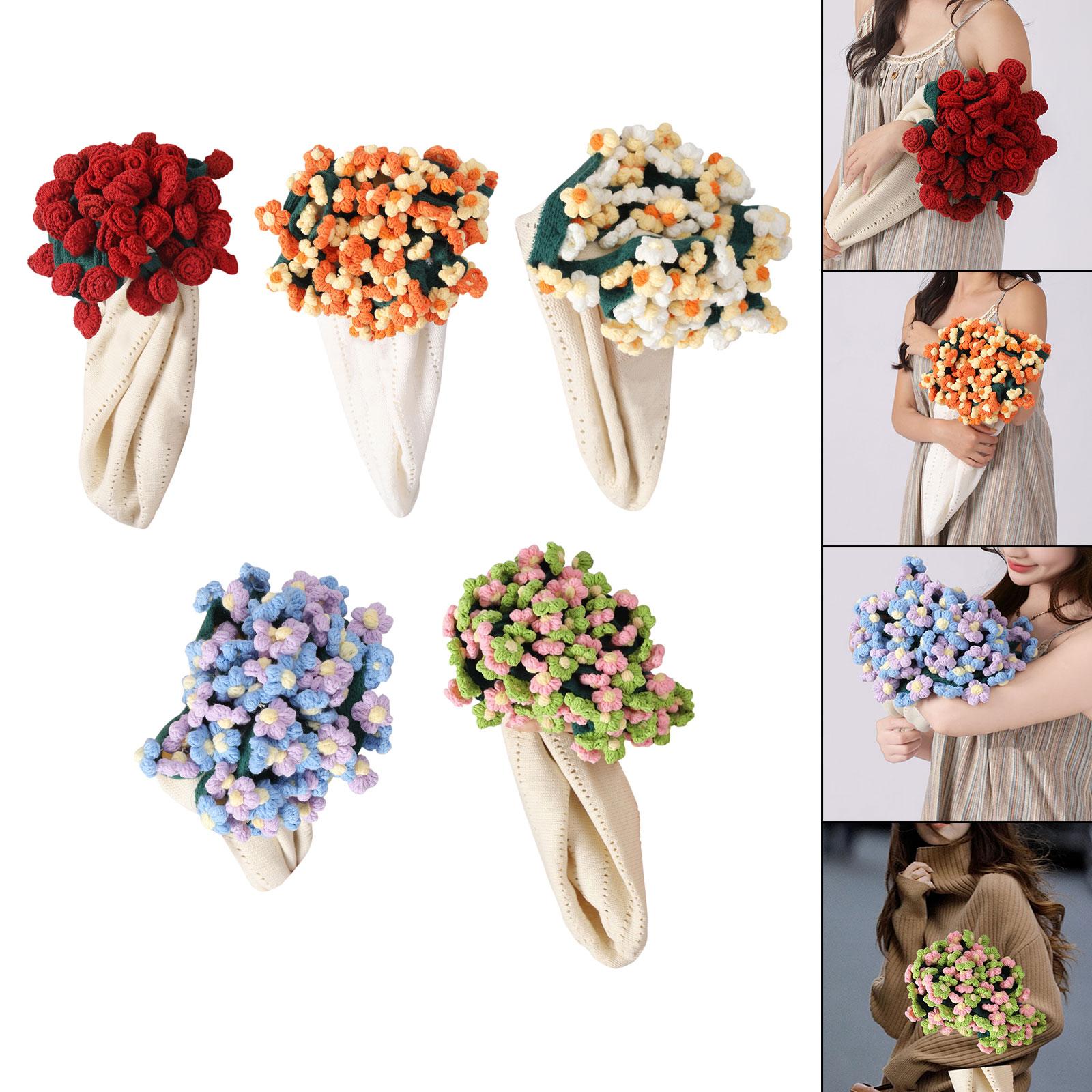 Flower Bouquet Blanket Foldable Versatile Hand Knitting for Sofa Party Couch rose