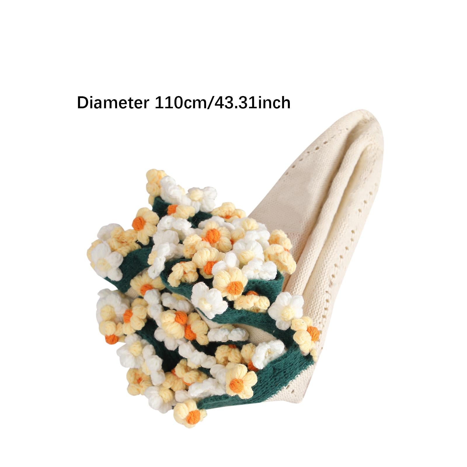 Flower Bouquet Blanket Foldable Versatile Hand Knitting for Sofa Party Couch yellow white