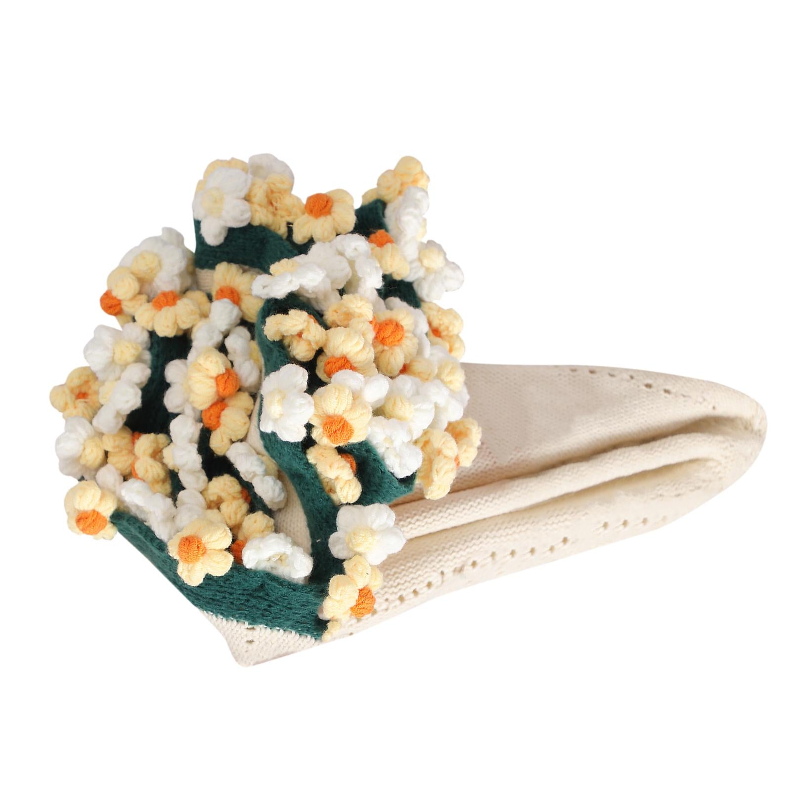 Flower Bouquet Blanket Foldable Versatile Hand Knitting for Sofa Party Couch yellow white