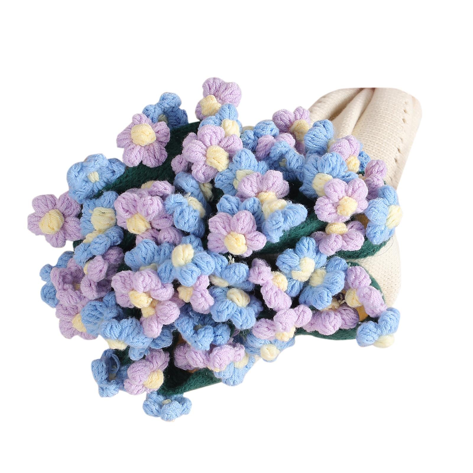 Flower Bouquet Blanket Foldable Versatile Hand Knitting for Sofa Party Couch blue violet