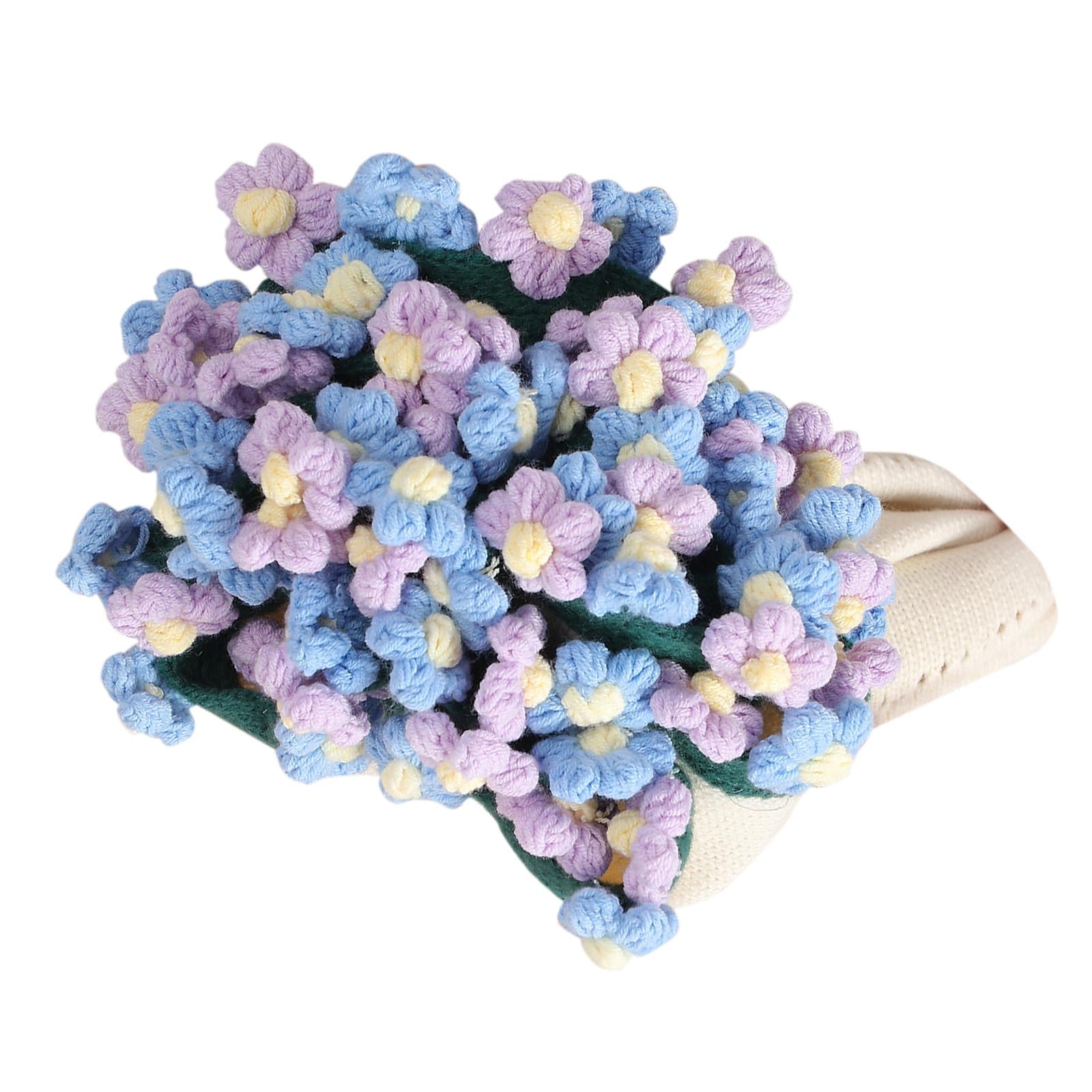 Flower Bouquet Blanket Foldable Versatile Hand Knitting for Sofa Party Couch blue violet