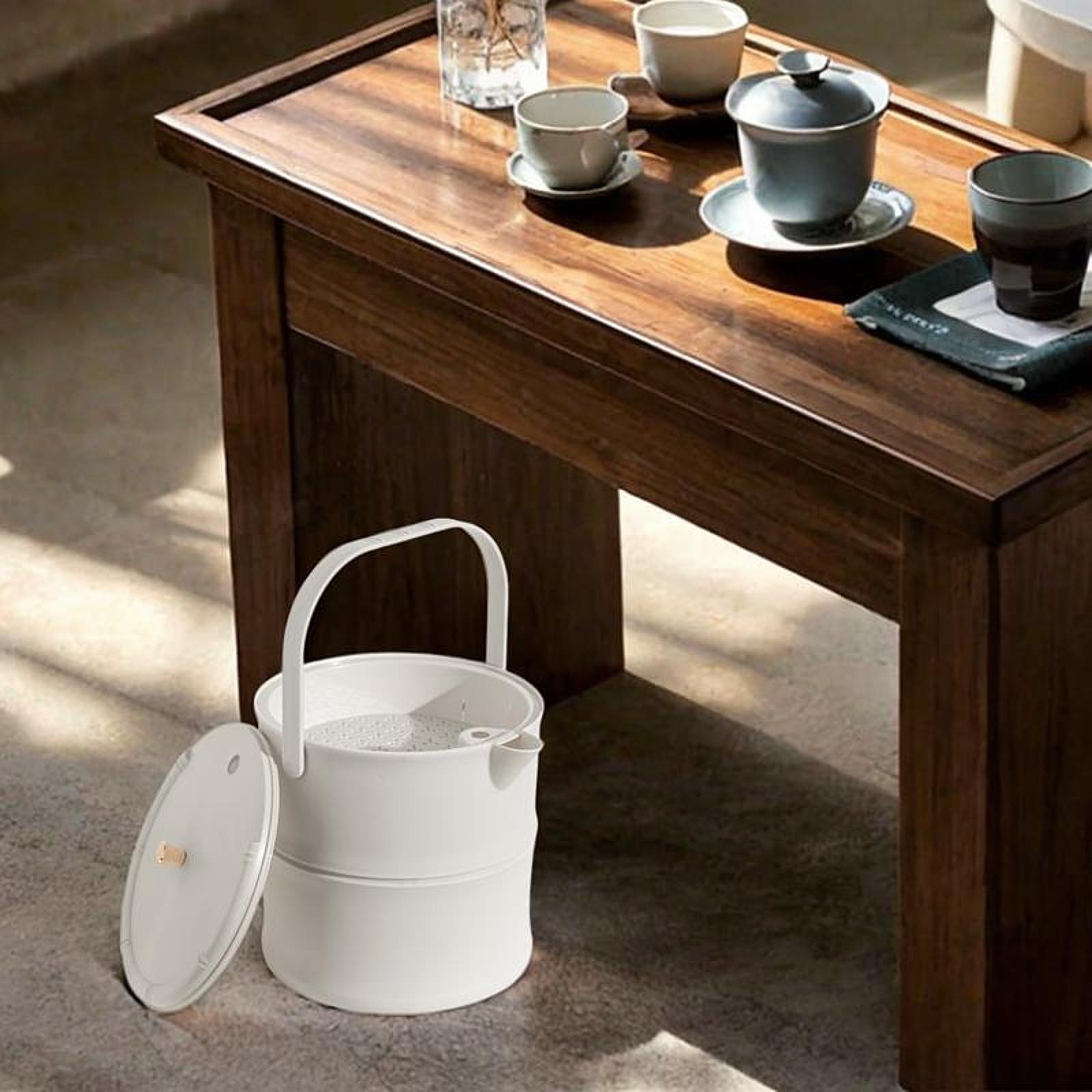 Tea Waste Water Bucket Large with Lid Easy to Clean Liquid Storage Waste Bin White