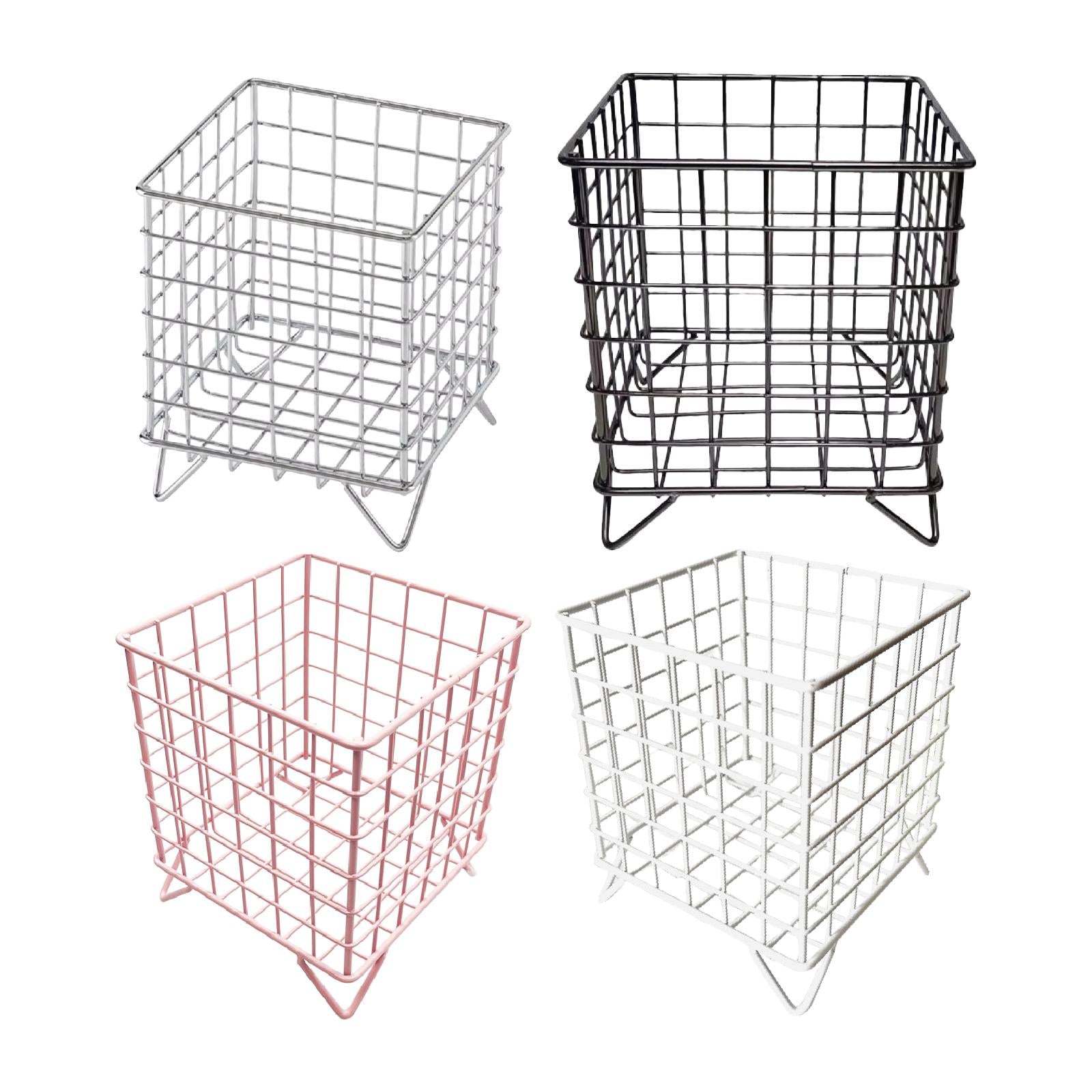 Iron Storage Basket Desk Organizer for Bathroom Office Supplies Vanity Table Silver