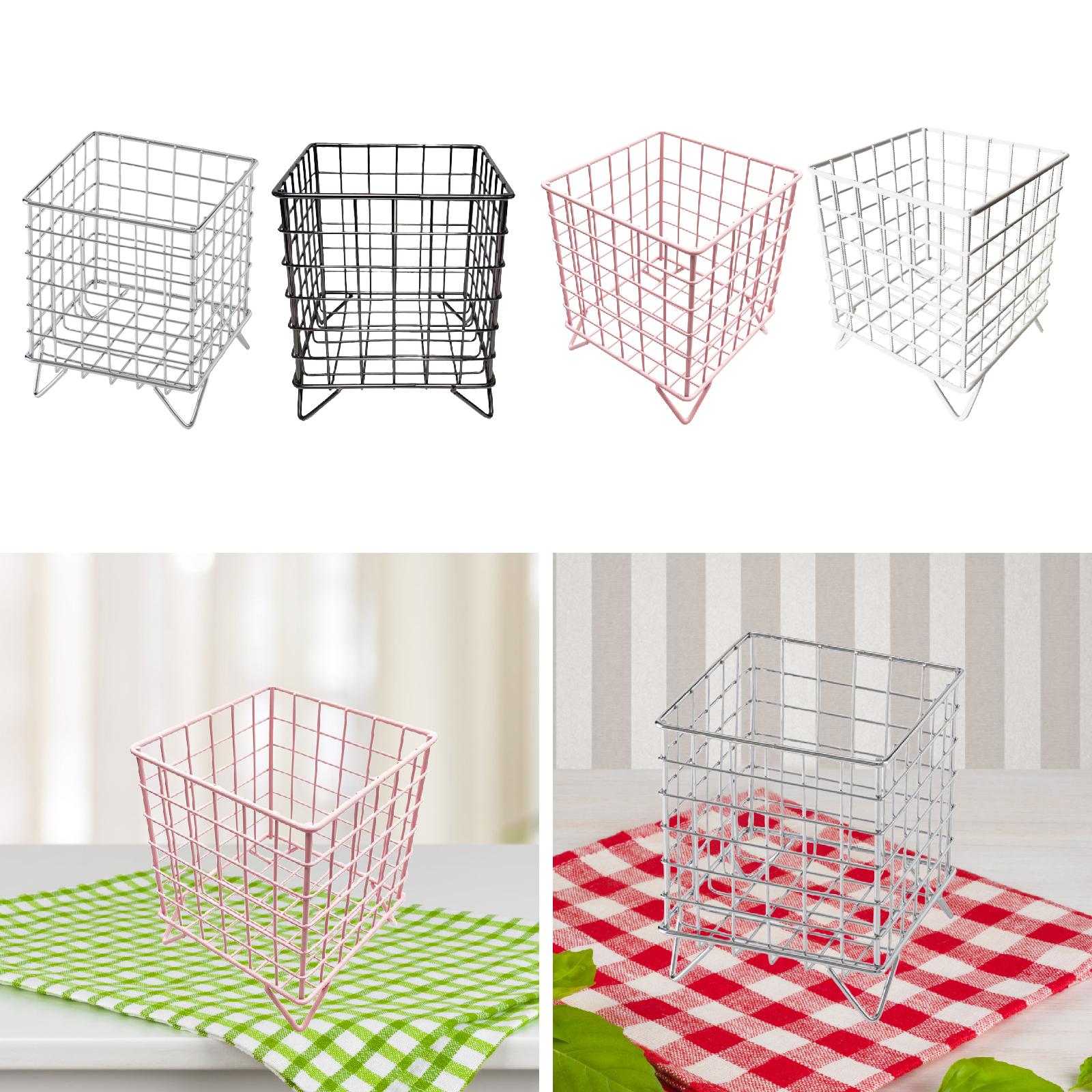 Iron Storage Basket Desk Organizer for Bathroom Office Supplies Vanity Table Silver