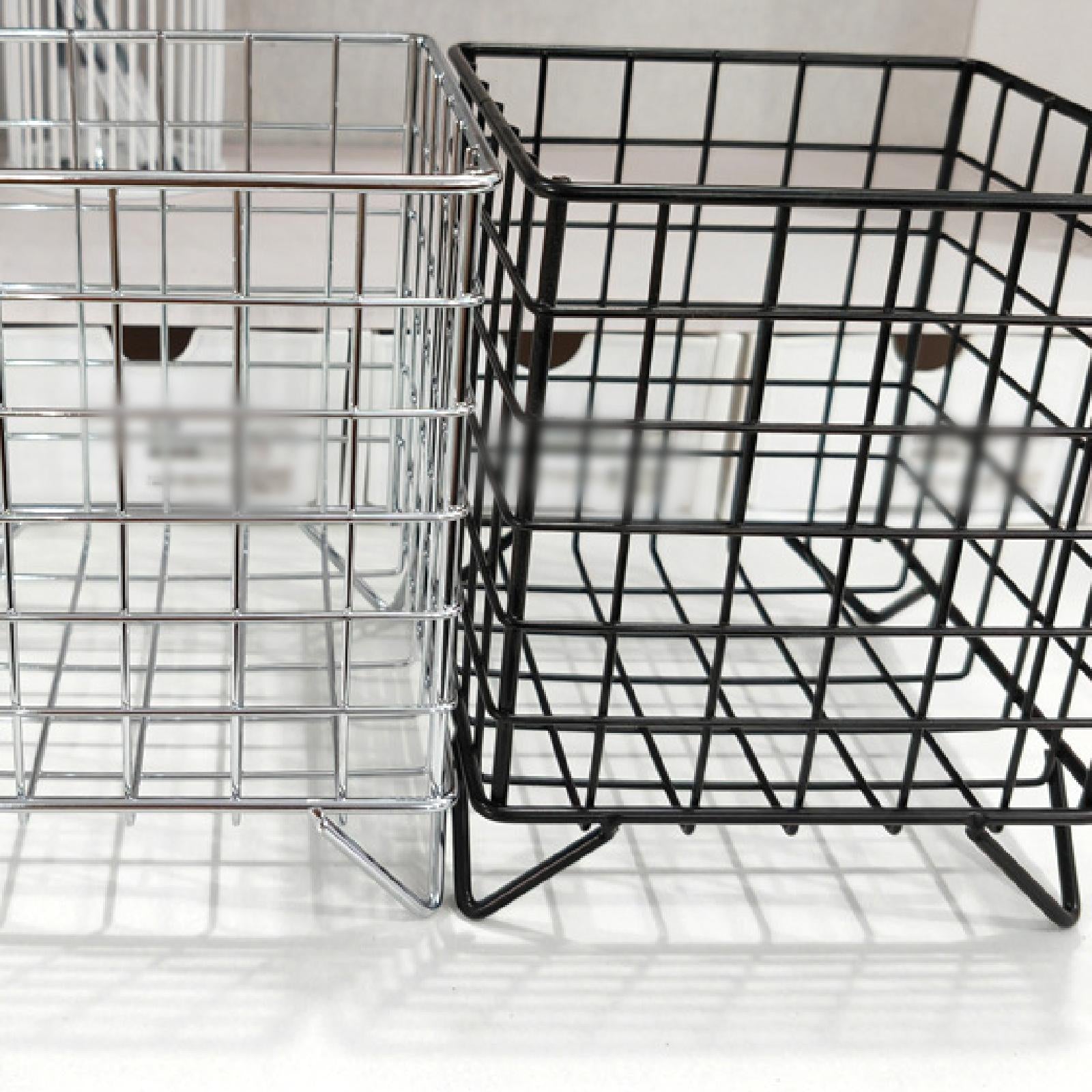 Iron Storage Basket Desk Organizer for Bathroom Office Supplies Vanity Table Black