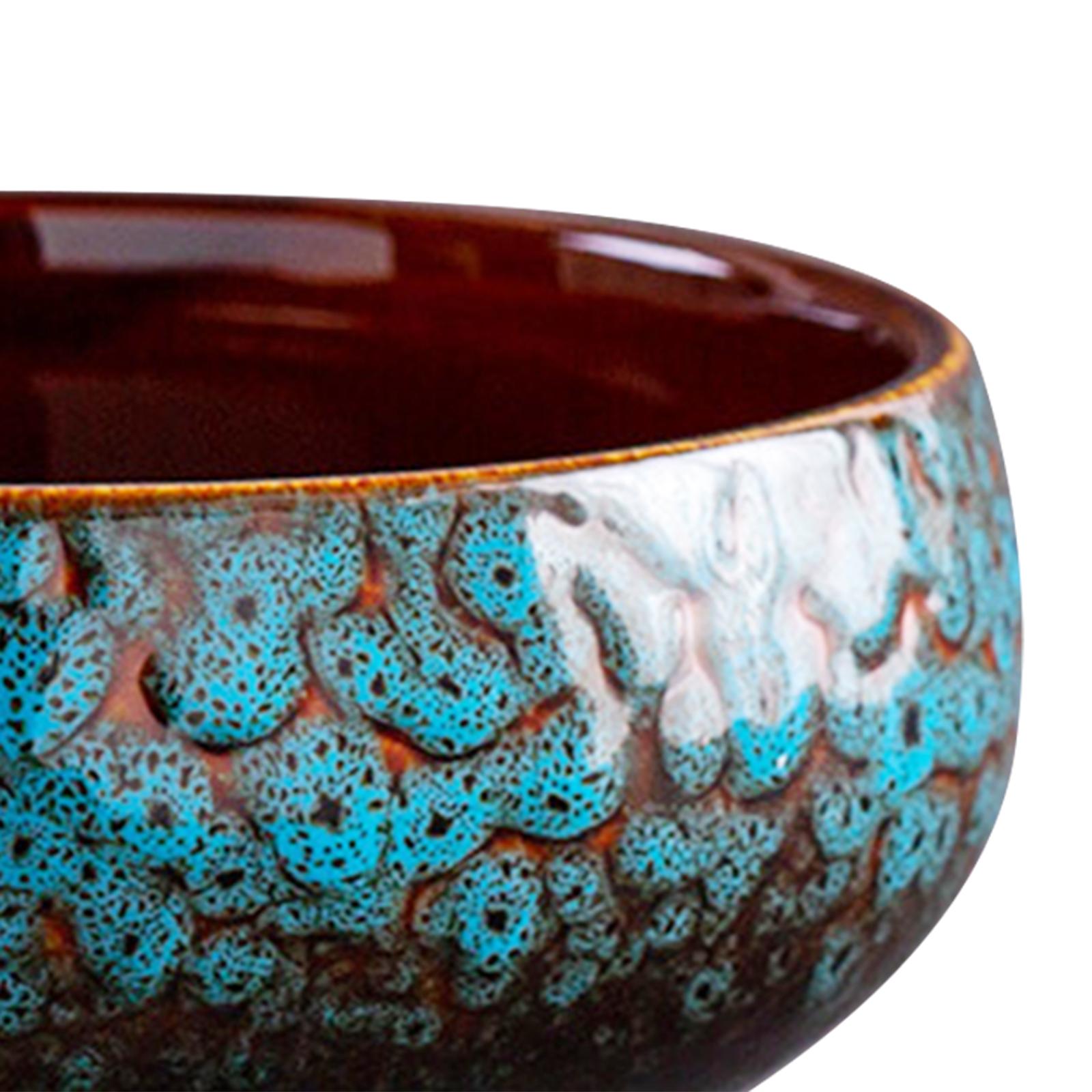 Lotus Flowers Bowl Versatile Portable Round Ceramic Planter Home Office Decor kiln changed blue