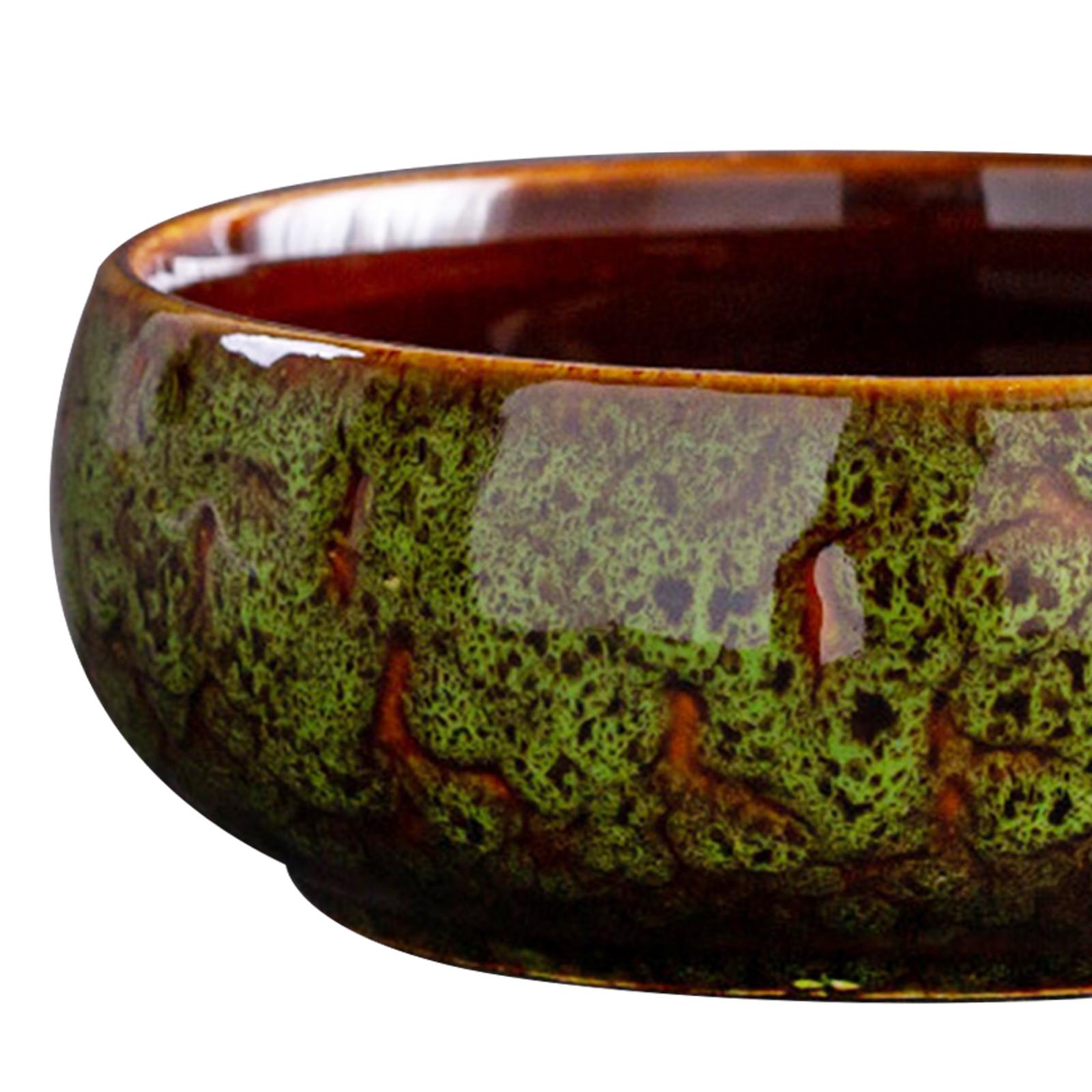 Lotus Flowers Bowl Versatile Portable Round Ceramic Planter Home Office Decor kiln changed green