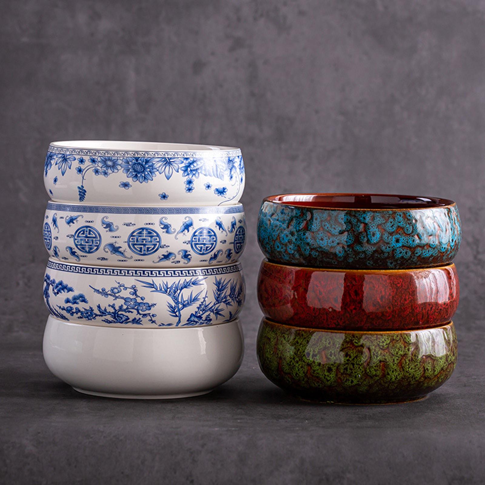 Lotus Flowers Bowl Versatile Portable Round Ceramic Planter Home Office Decor kiln changed green