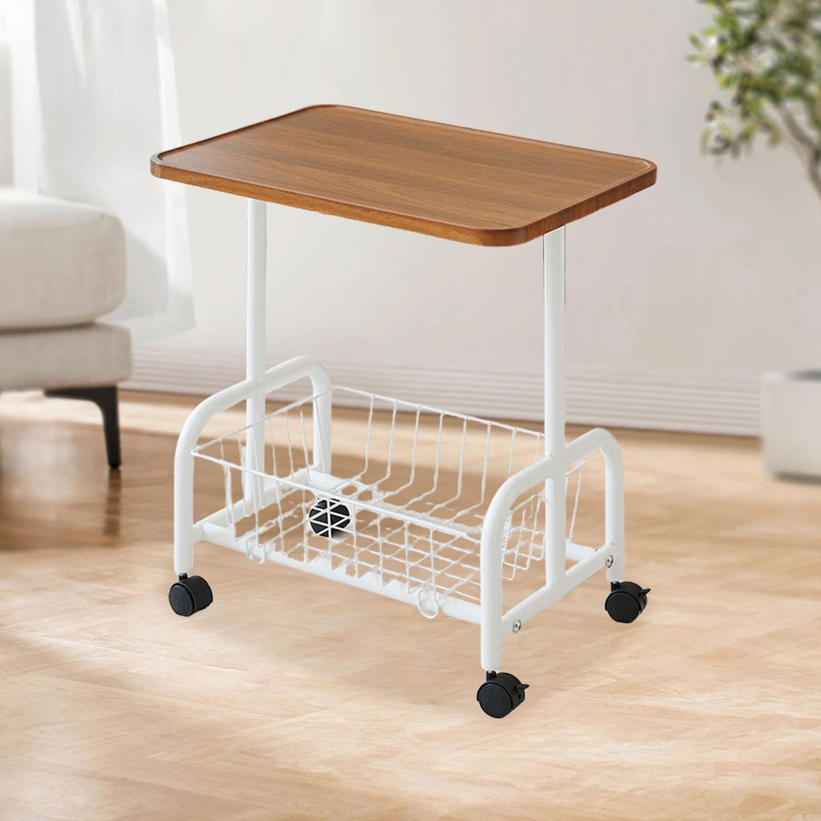 Mobile Side Table Couch Rolling Utility Cart for Drawing Room Dorm Apartment White Legs