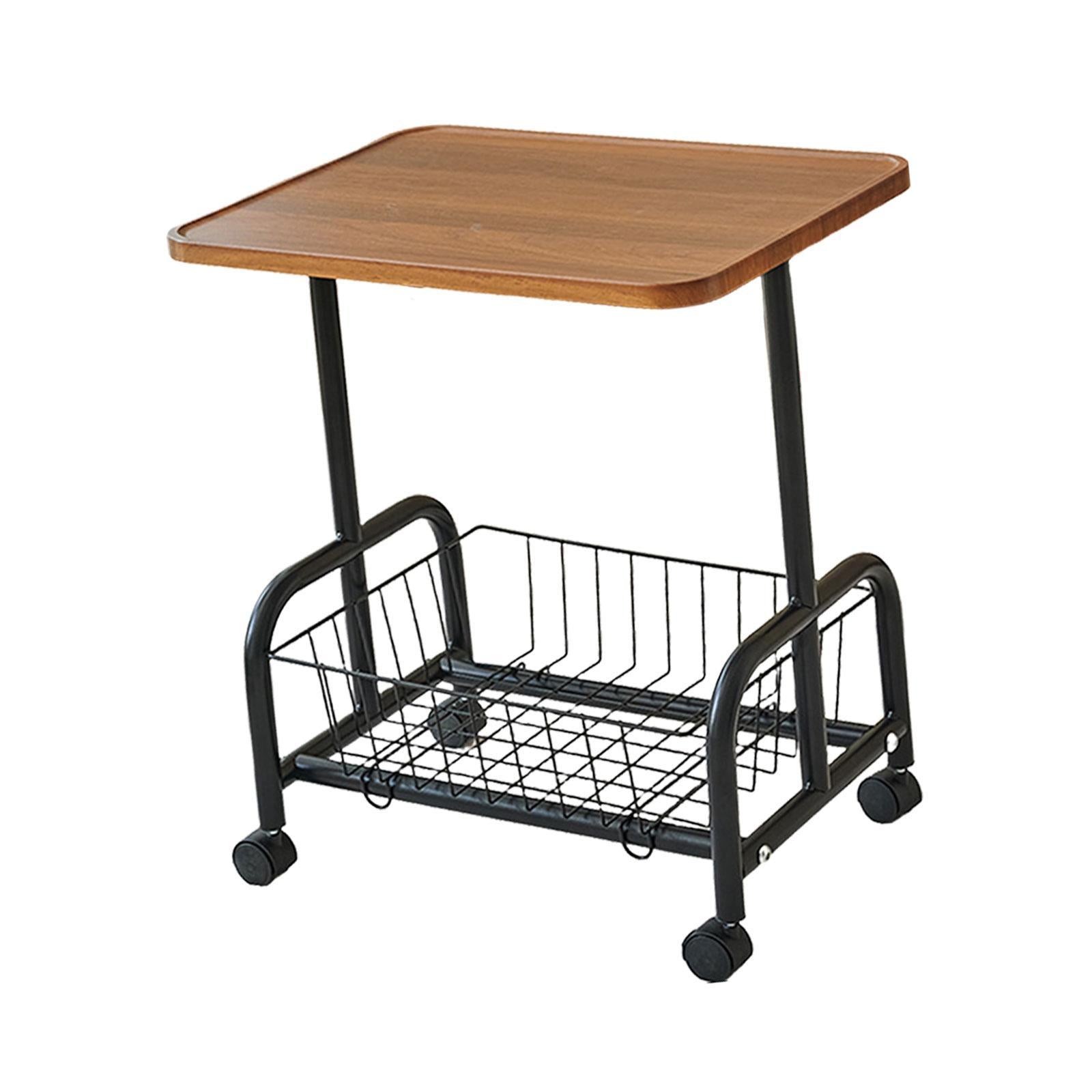 Mobile Side Table Couch Rolling Utility Cart for Drawing Room Dorm Apartment Black Legs