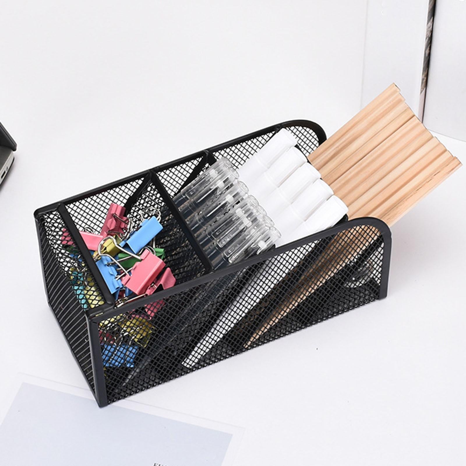 Pen Holder Slanted Metal Desktop Stationary Organizer for Home School Office Black