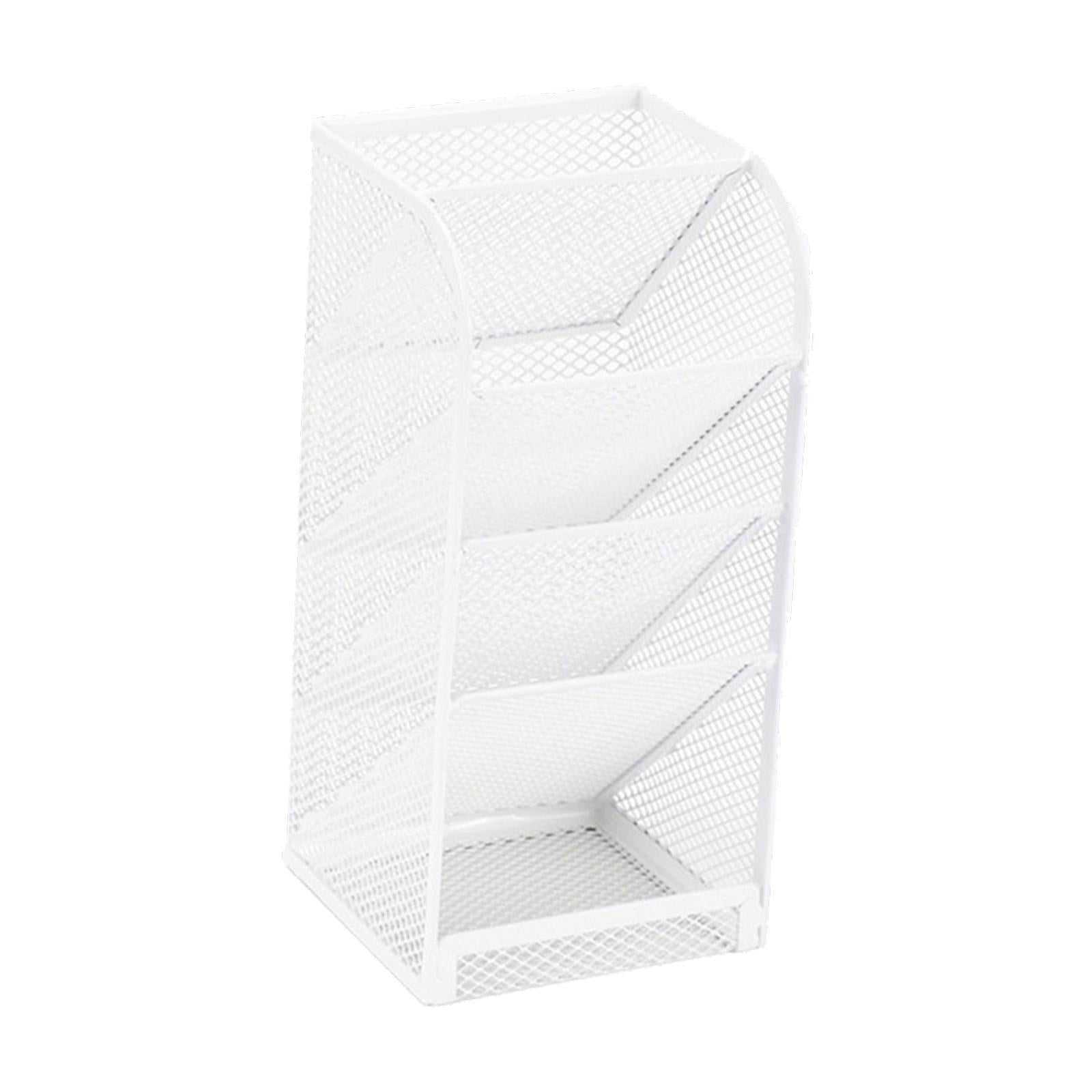 Pen Holder Slanted Metal Desktop Stationary Organizer for Home School Office White