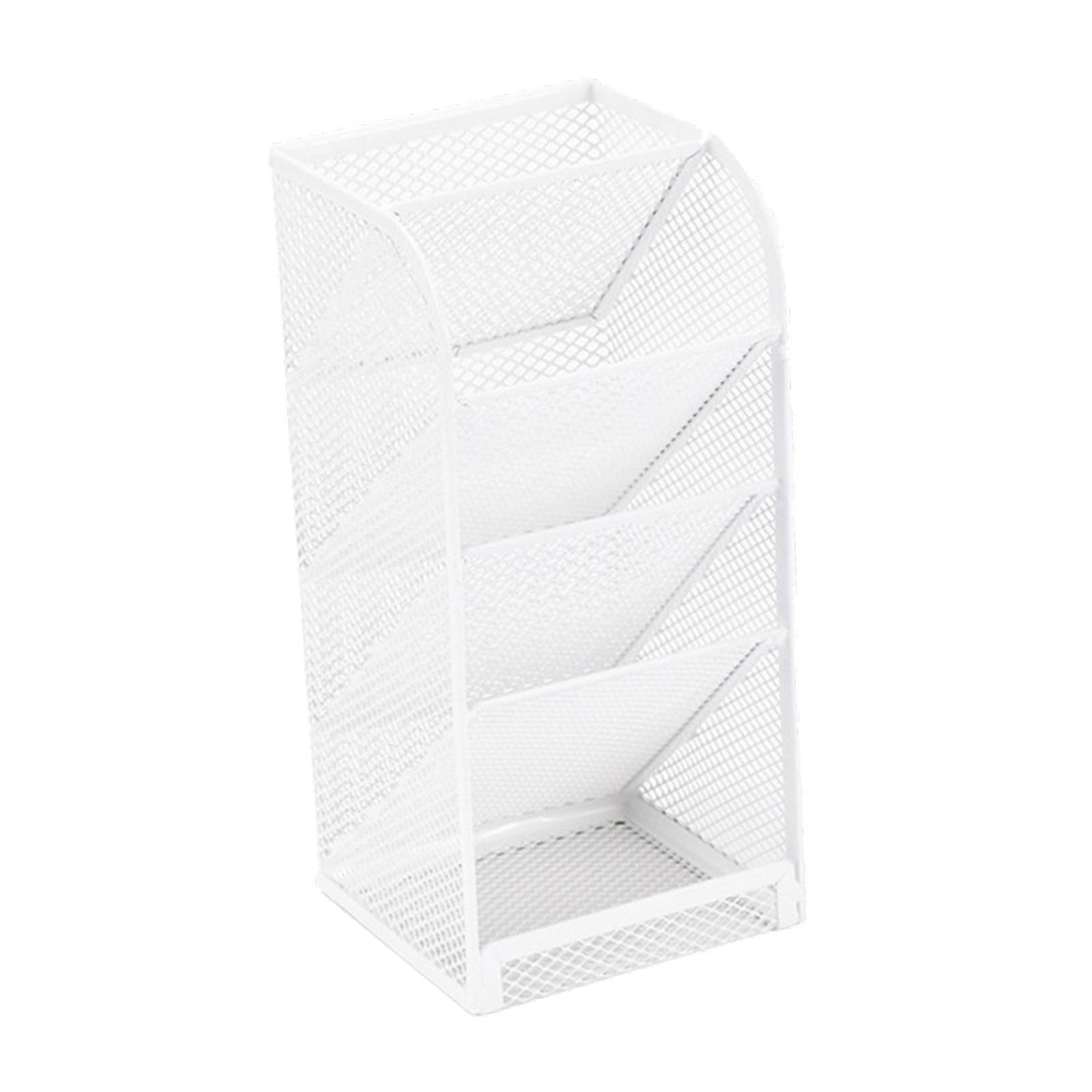 Pen Holder Slanted Metal Desktop Stationary Organizer for Home School Office White