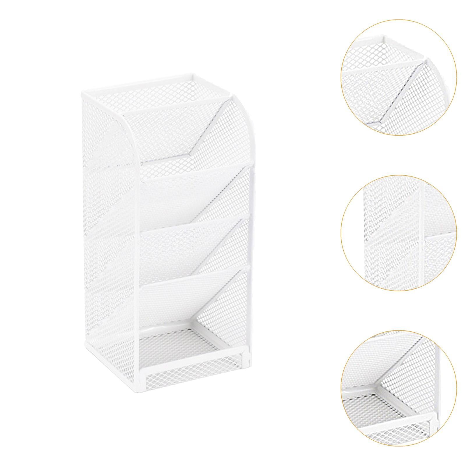 Pen Holder Slanted Metal Desktop Stationary Organizer for Home School Office White