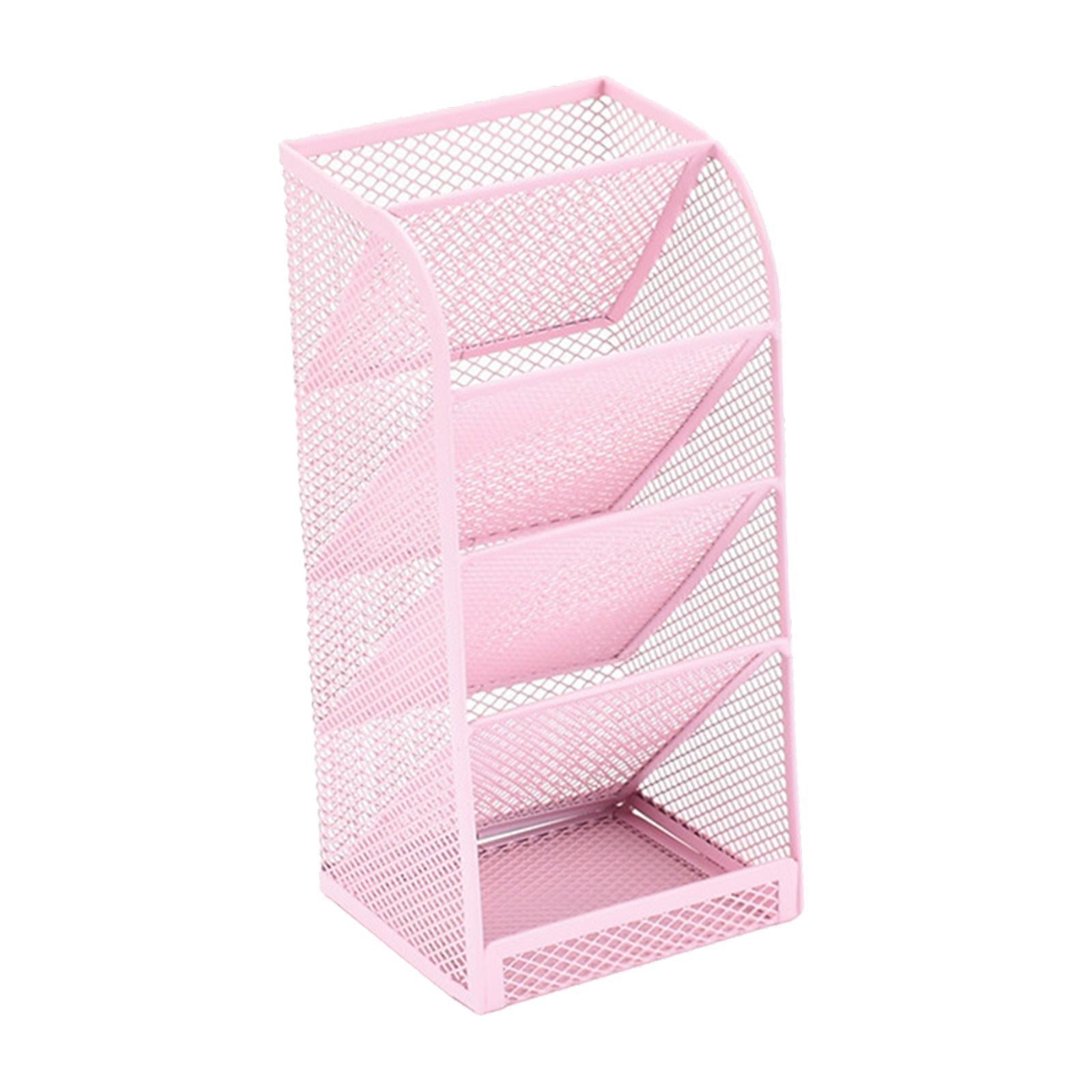 Pen Holder Slanted Metal Desktop Stationary Organizer for Home School Office Pink