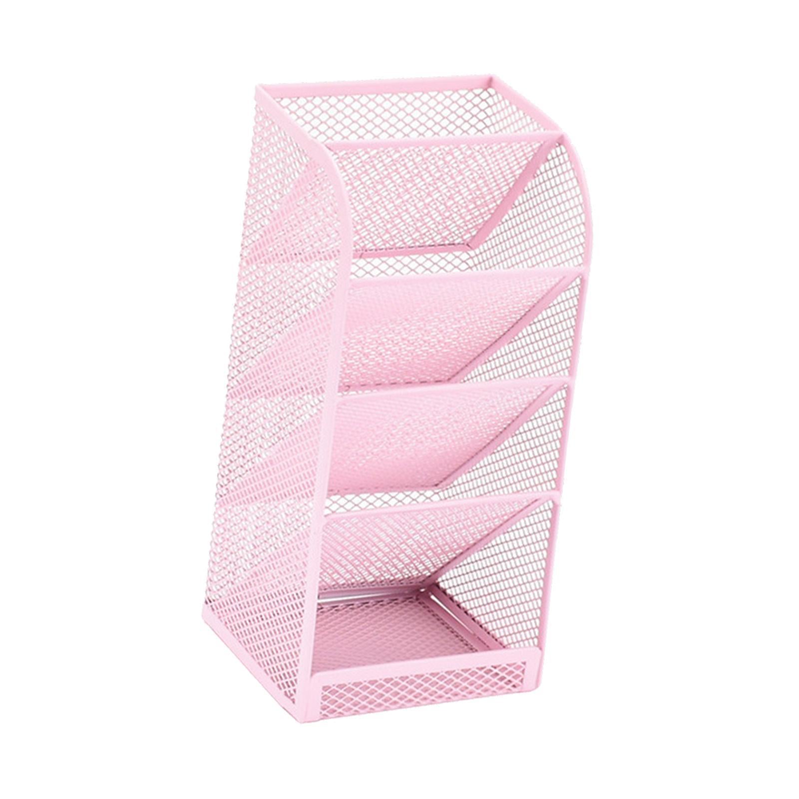 Pen Holder Slanted Metal Desktop Stationary Organizer for Home School Office Pink