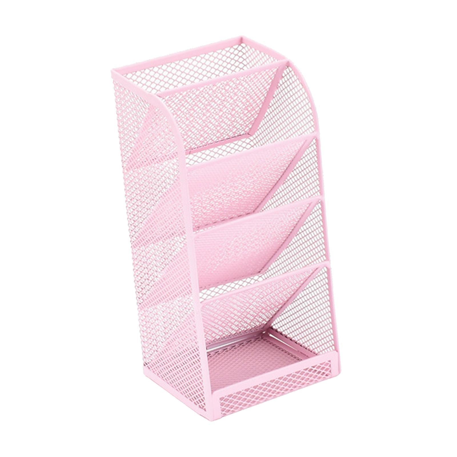 Pen Holder Slanted Metal Desktop Stationary Organizer for Home School Office Pink