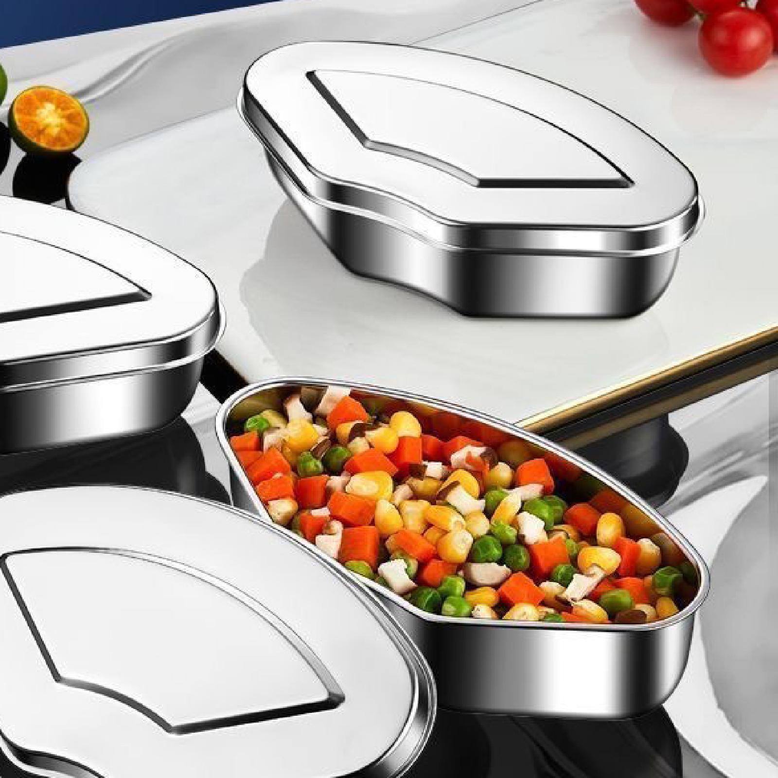 3 Pieces Food Steamer Boxes with Lids Multiuse Reusable Stainless Steel Bowl