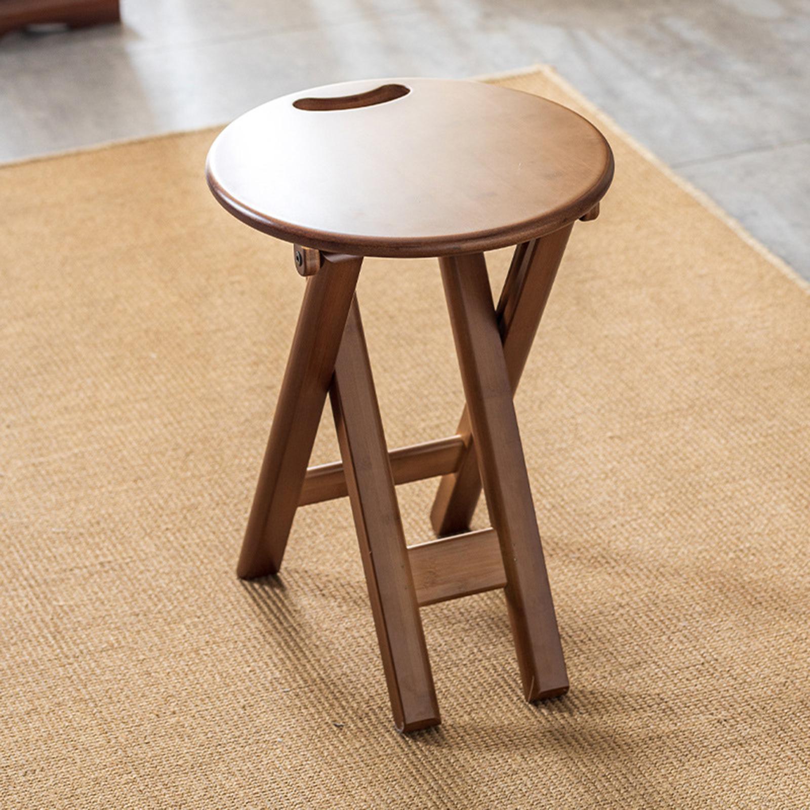 Bamboo Folding Stool Round with Handle Kitchen Chair for Indoor Home Kitchen