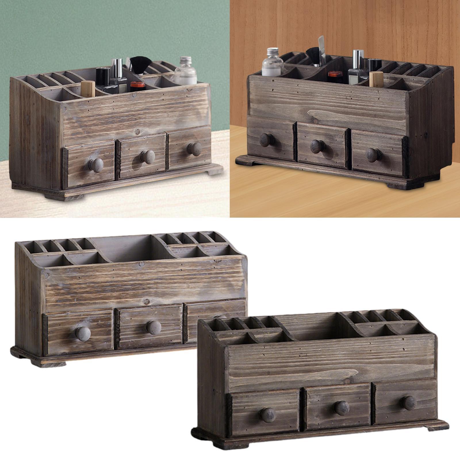 Rustic Vanity Organizer Desktop Makeup Organizer for Office Bathroom Bedroom gray
