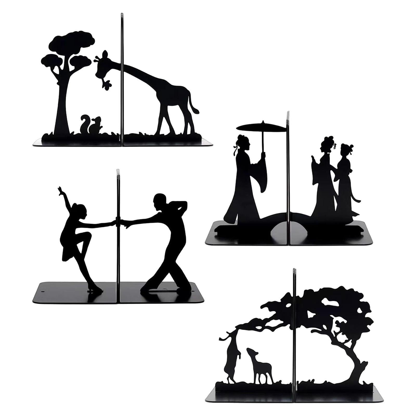 Metal Bookends Decorative Books Desktop Organizer for Office Bookcase School Giraffe and squirrel