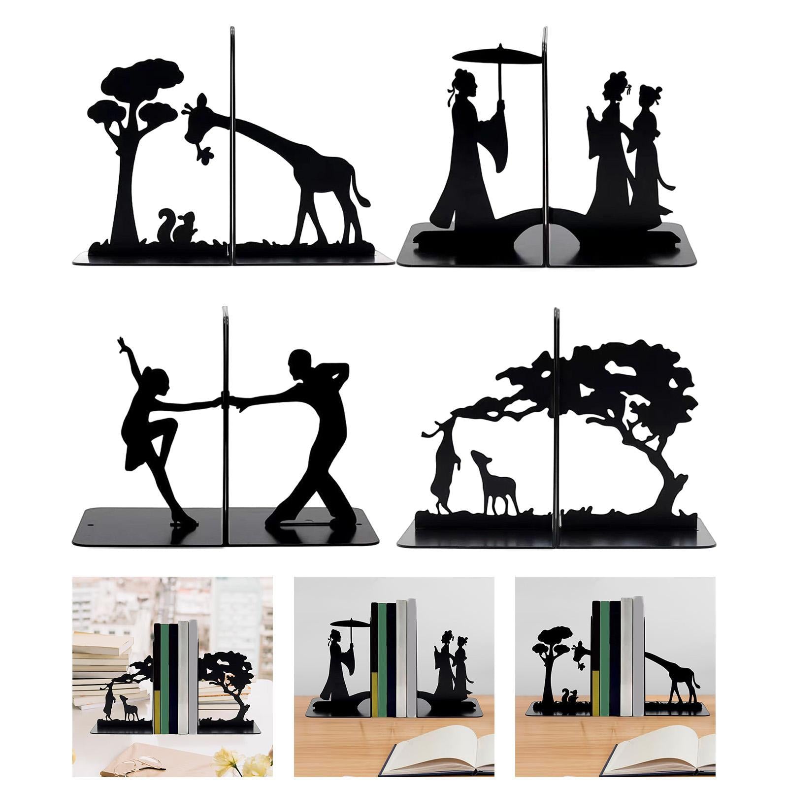 Metal Bookends Decorative Books Desktop Organizer for Office Bookcase School Giraffe and squirrel