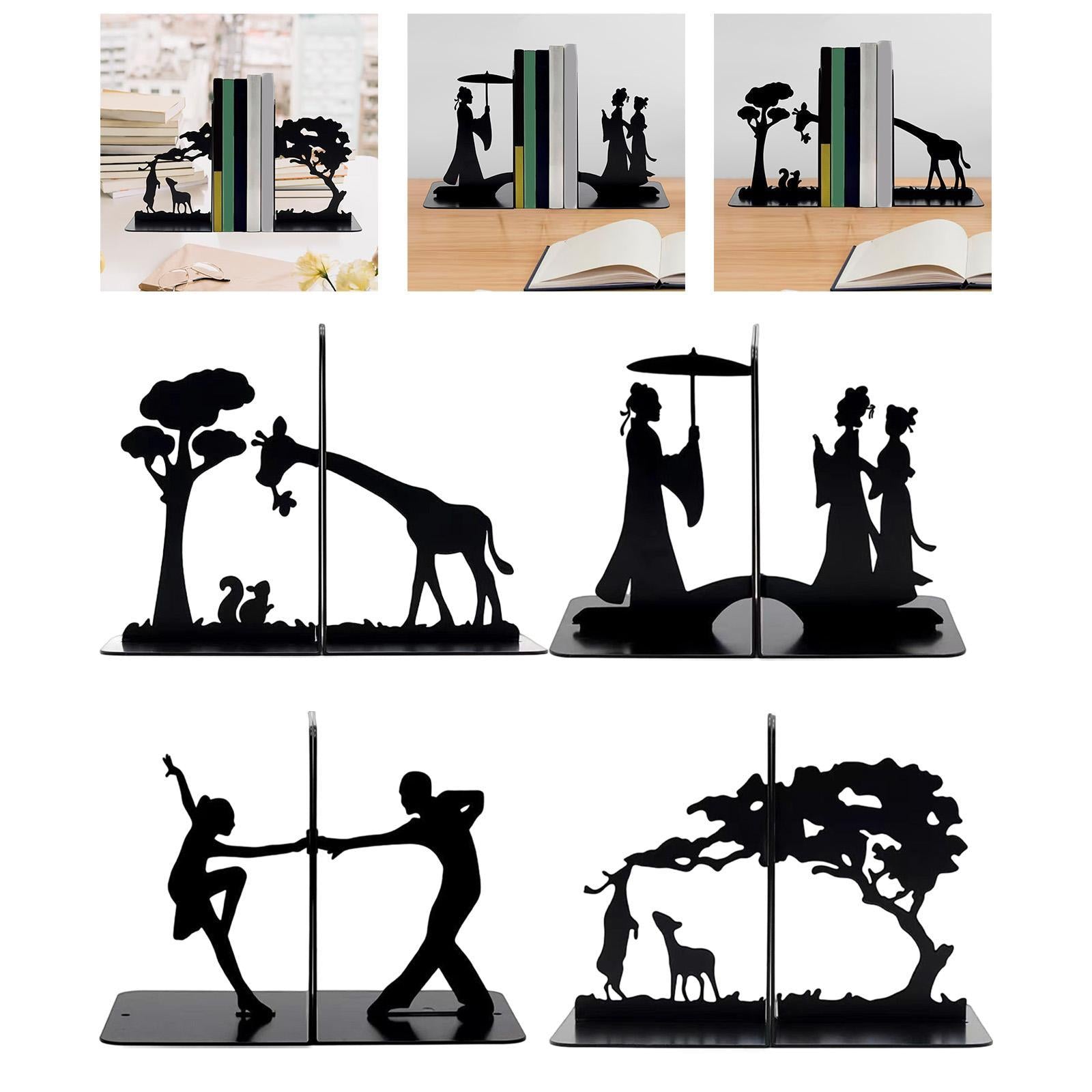 Metal Bookends Decorative Books Desktop Organizer for Office Bookcase School Giraffe and squirrel