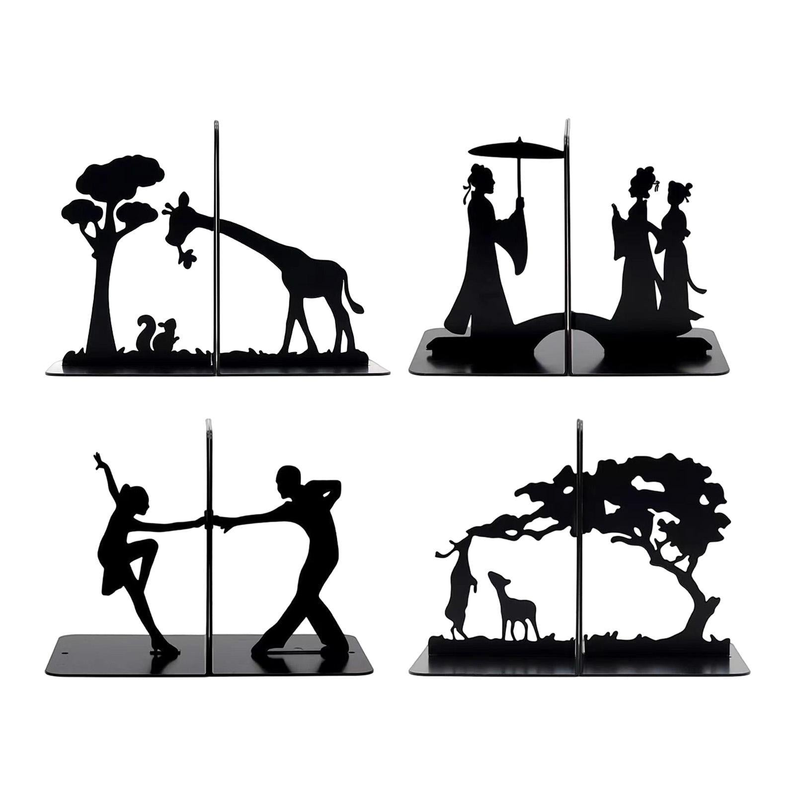 Metal Bookends Decorative Books Desktop Organizer for Office Bookcase School Giraffe and squirrel