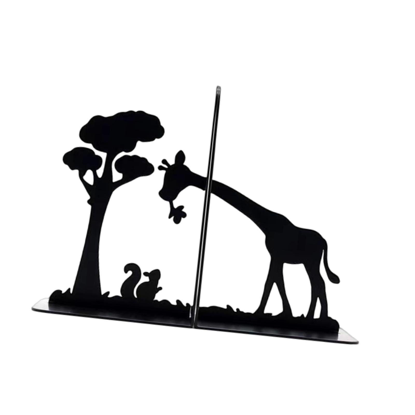 Metal Bookends Decorative Books Desktop Organizer for Office Bookcase School Giraffe and squirrel