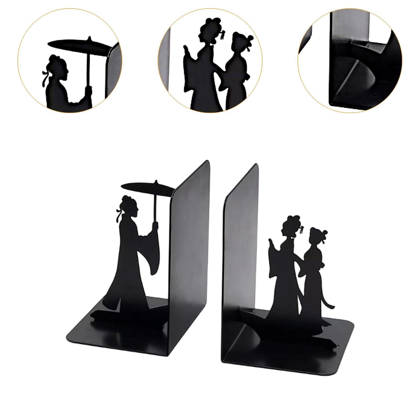 Metal Bookends Decorative Books Desktop Organizer for Office Bookcase School Three people